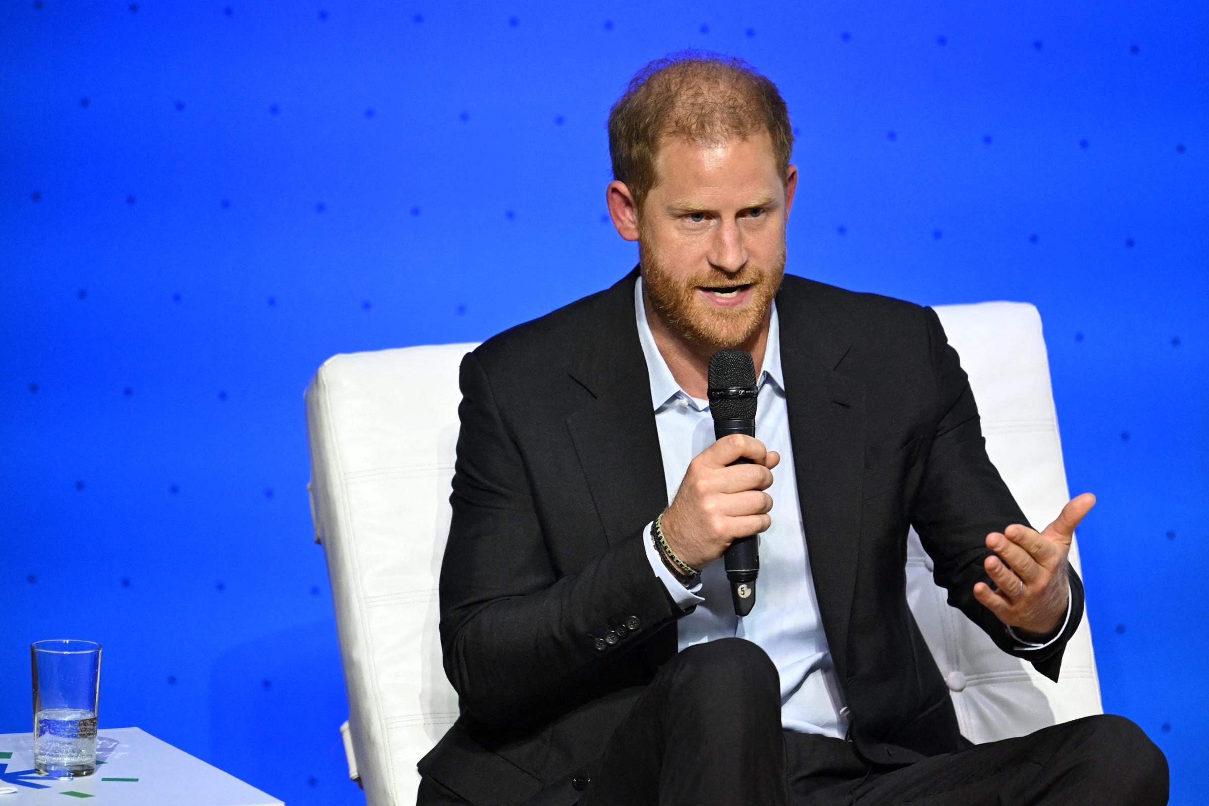 Prince Harry speaks at the Responsible Digital Future forum in Bogotá, Colombia, on August 15, 2024 | Source: Getty Images