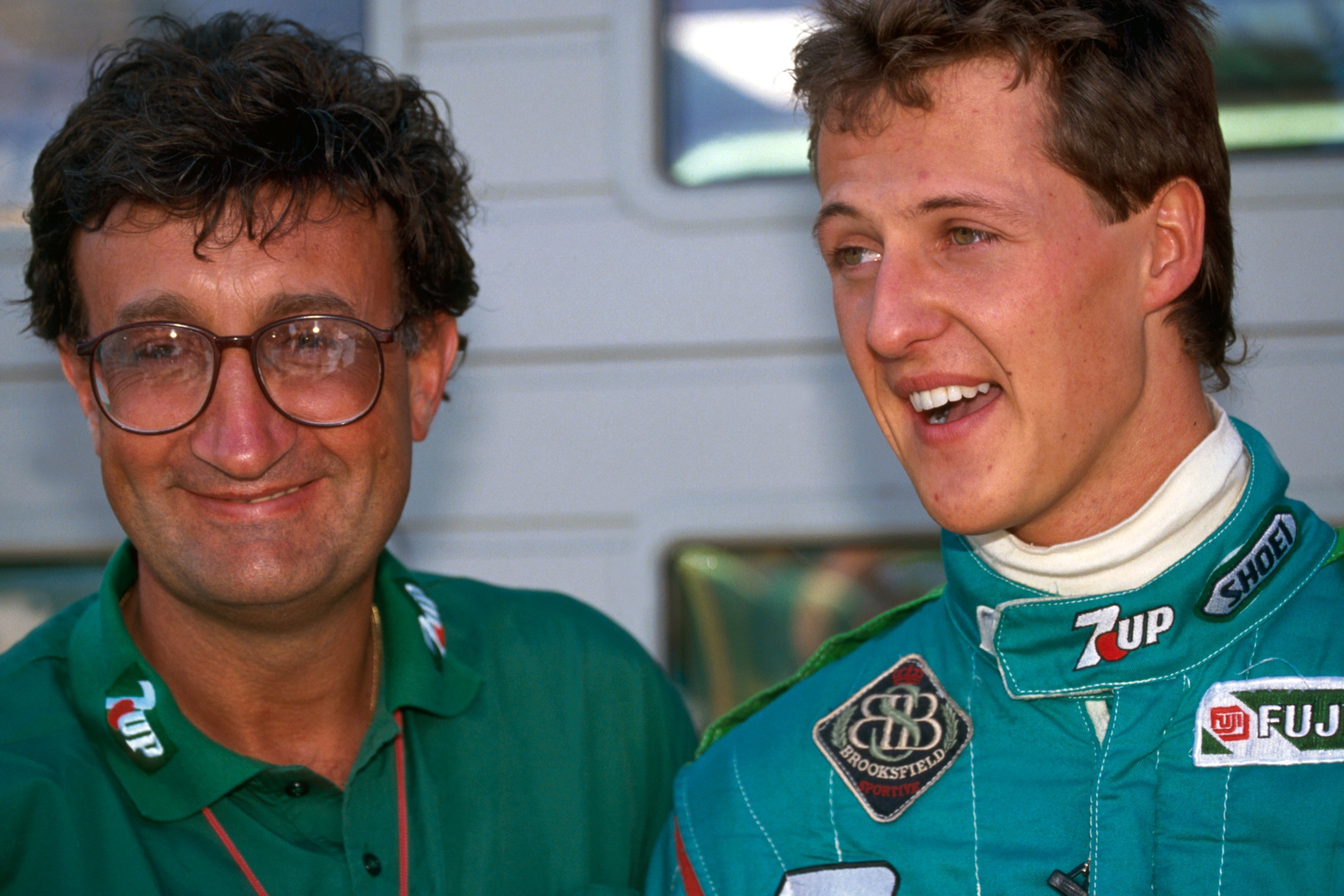 Eddie Jordan and driver Michael Schumacher during the Belgian Grand Prix on August 25, 1991. | Source: Getty Images