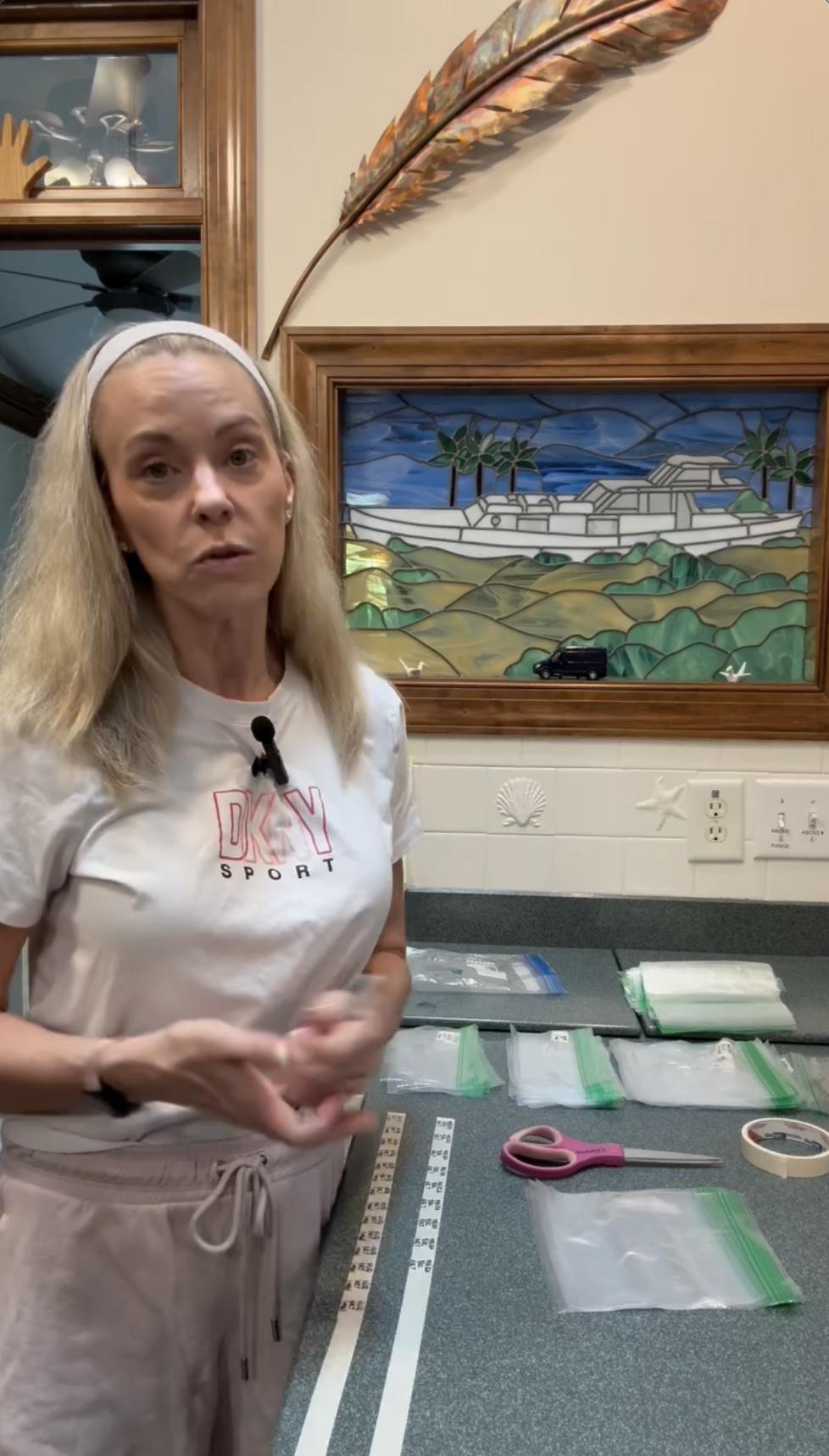 Kate Gosselin appears in her home kitchen, organizing Ziploc bags, labels, and supplies as she walks viewers through her food prep process in an Instagram video shared with her followers. | Source: Instagram/kateplusmy8
