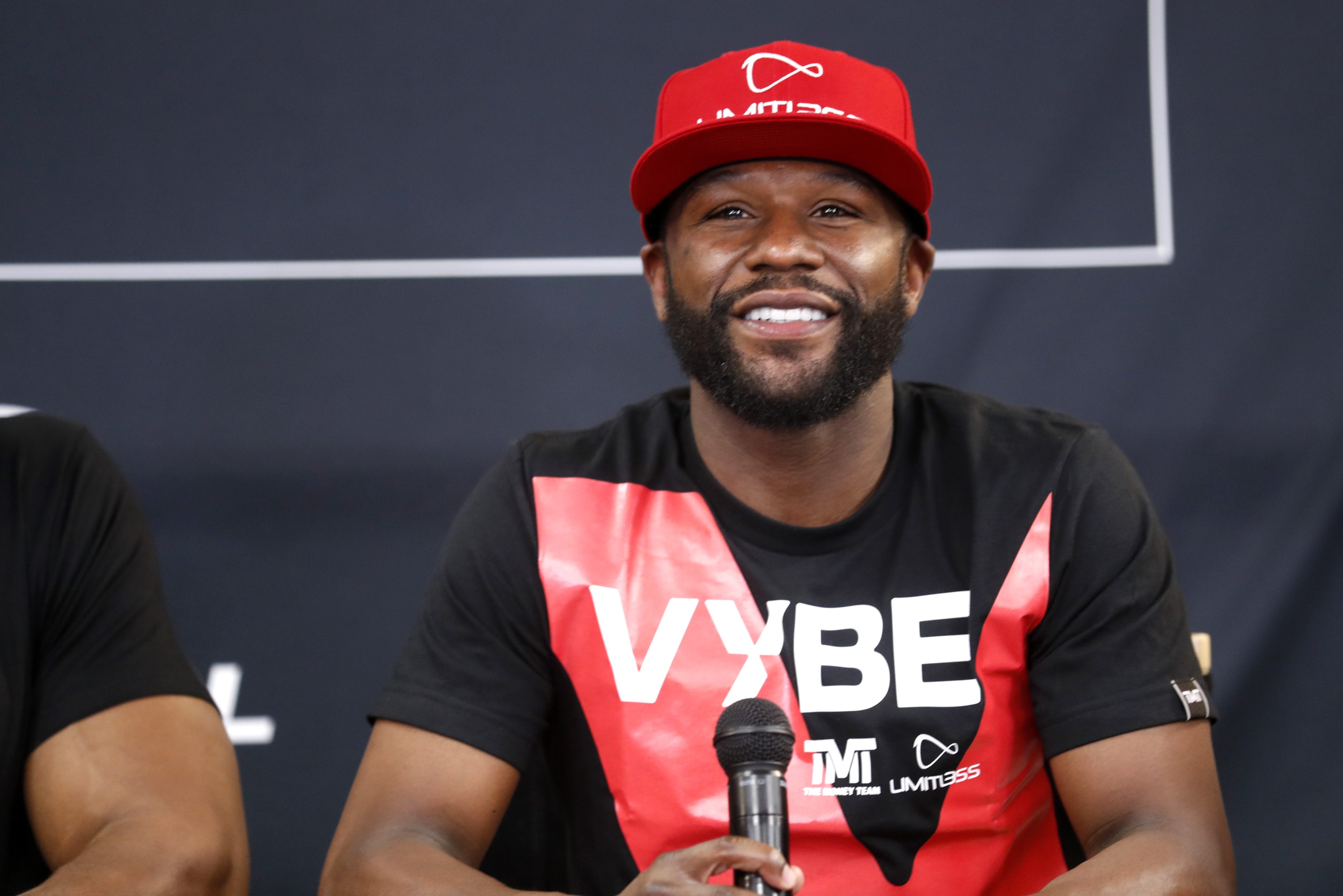 Floyd Mayweather Jr. looks on during a news conference with Deji Olatunji at the Mayweather Boxing Club on October 13, 2022 | Source: Getty Images