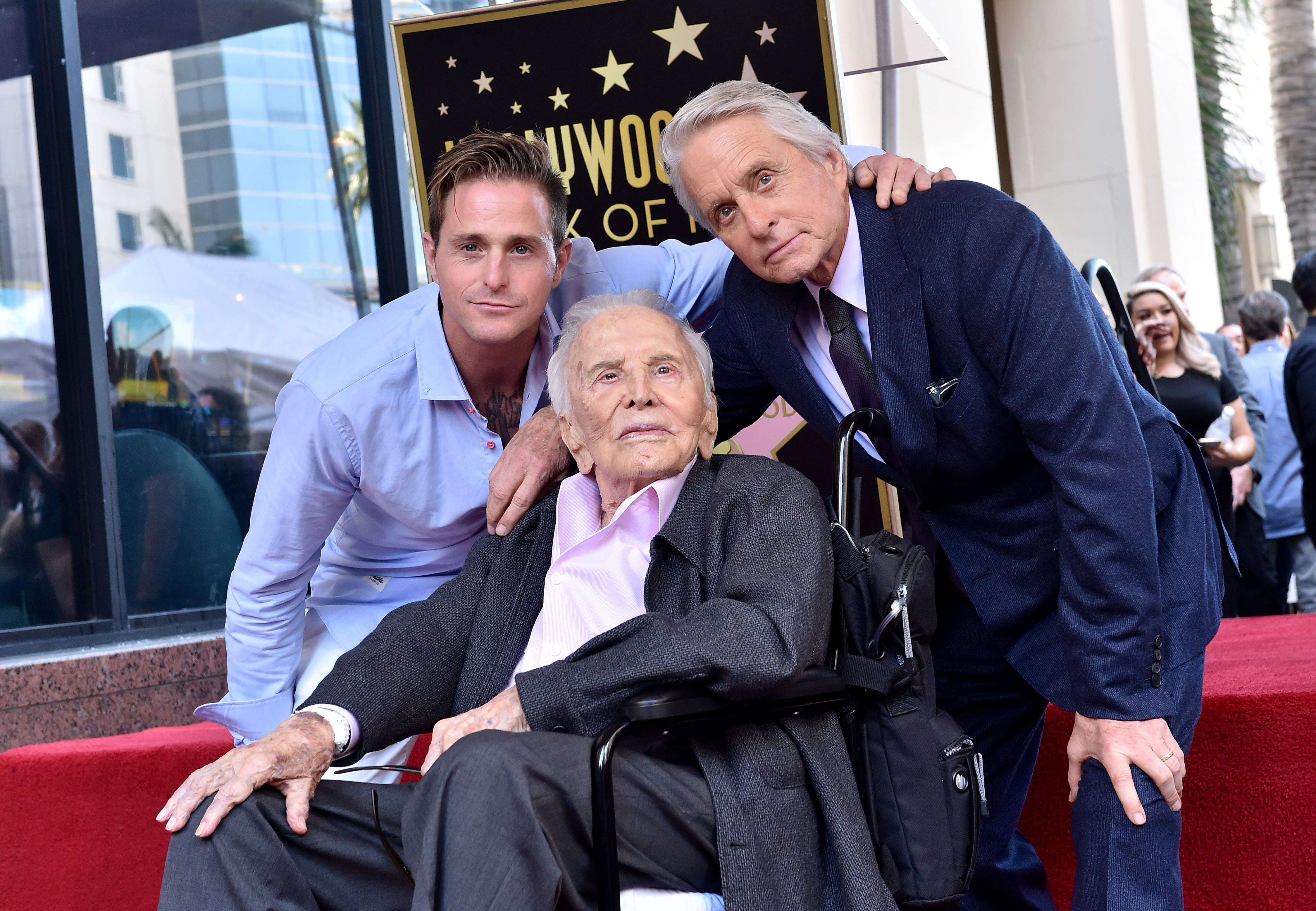 Cameron, Kirk, and Michael Douglas at the ceremony honoring Michael Douglas with a star on the Hollywood Walk of Fame on November 6, 2018, in Hollywood. | Source: Getty Images