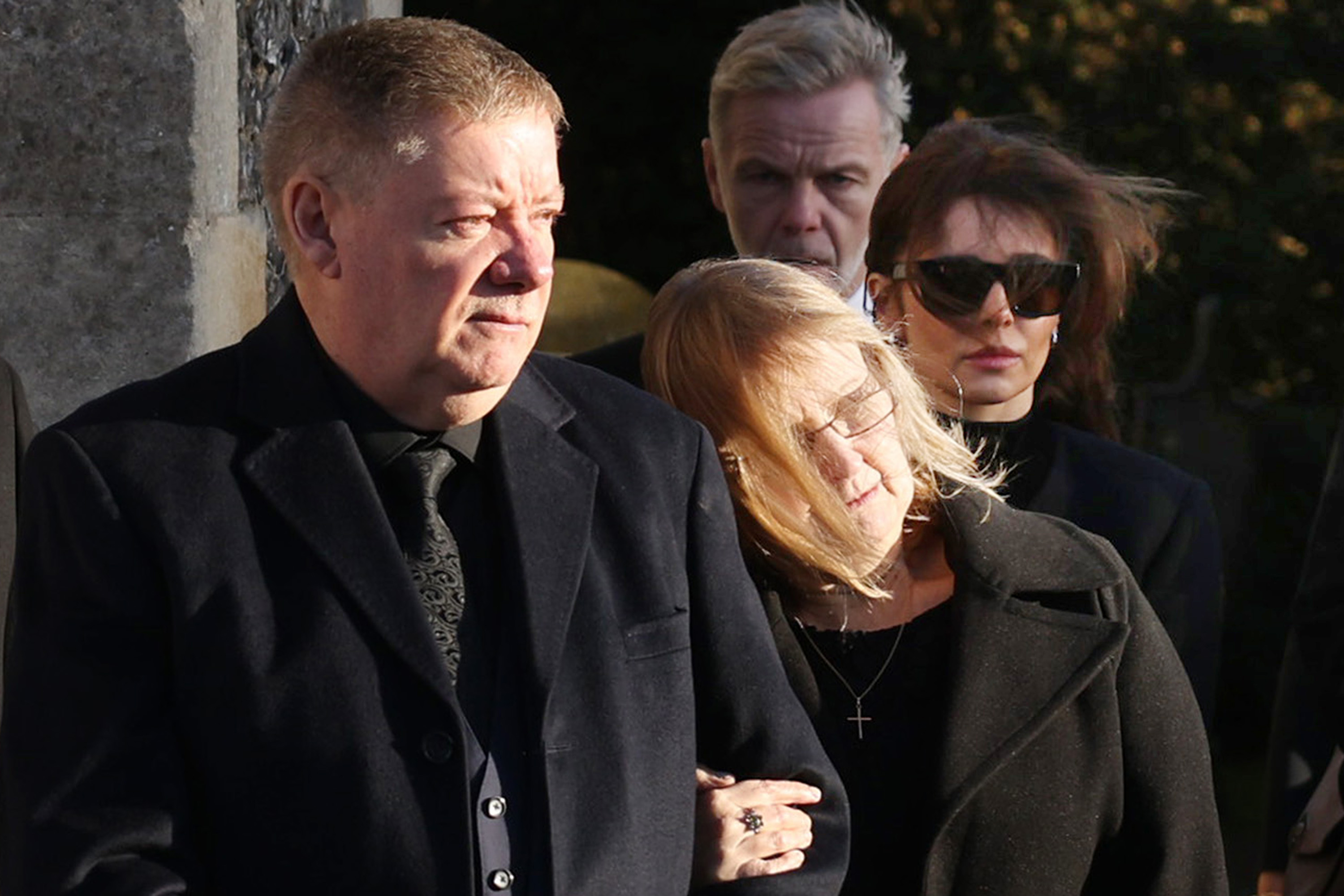 Karen and Geoff Payne at their son Liam's funeral in Amersham, UK, on November 20, 2024 | Source: Getty Images