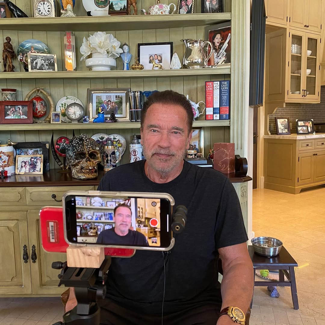 Arnold Schwarzenegger prepares to speak on camera in a photo posted on October 17, 2020 | Source: Instagram/schwarzenegger