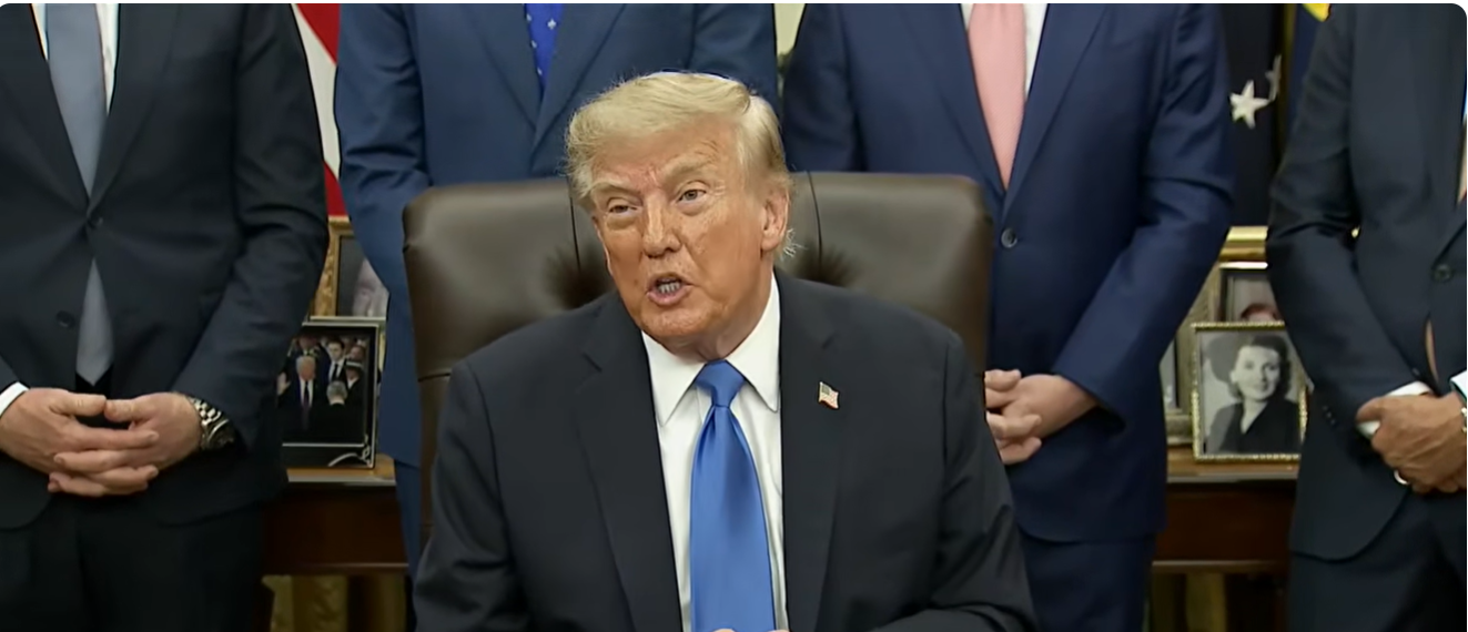 Donald Trump speaks to reporters at the White House, where he reflected on his longstanding relationship with the British royal family and shared his thoughts on Harry and Meghan’s return to Britain. | Source: YouTube/PBS NewsHour