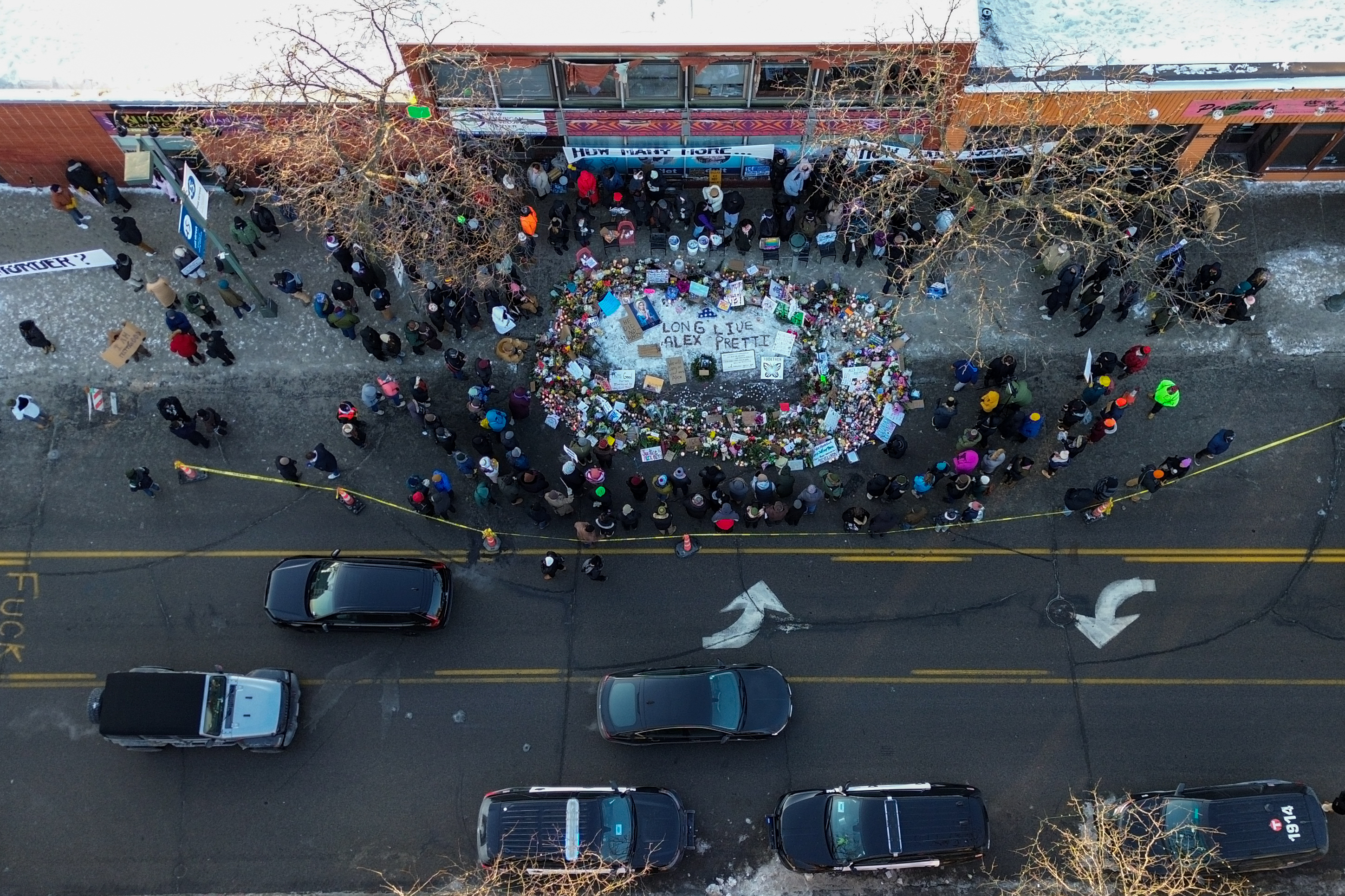 Protesters hold a vigil for Alex Pretti, the man fatally shot by federal immigration enforcement the previous day in Minneapolis, United States, on January 25, 2026. | Source: Getty Images