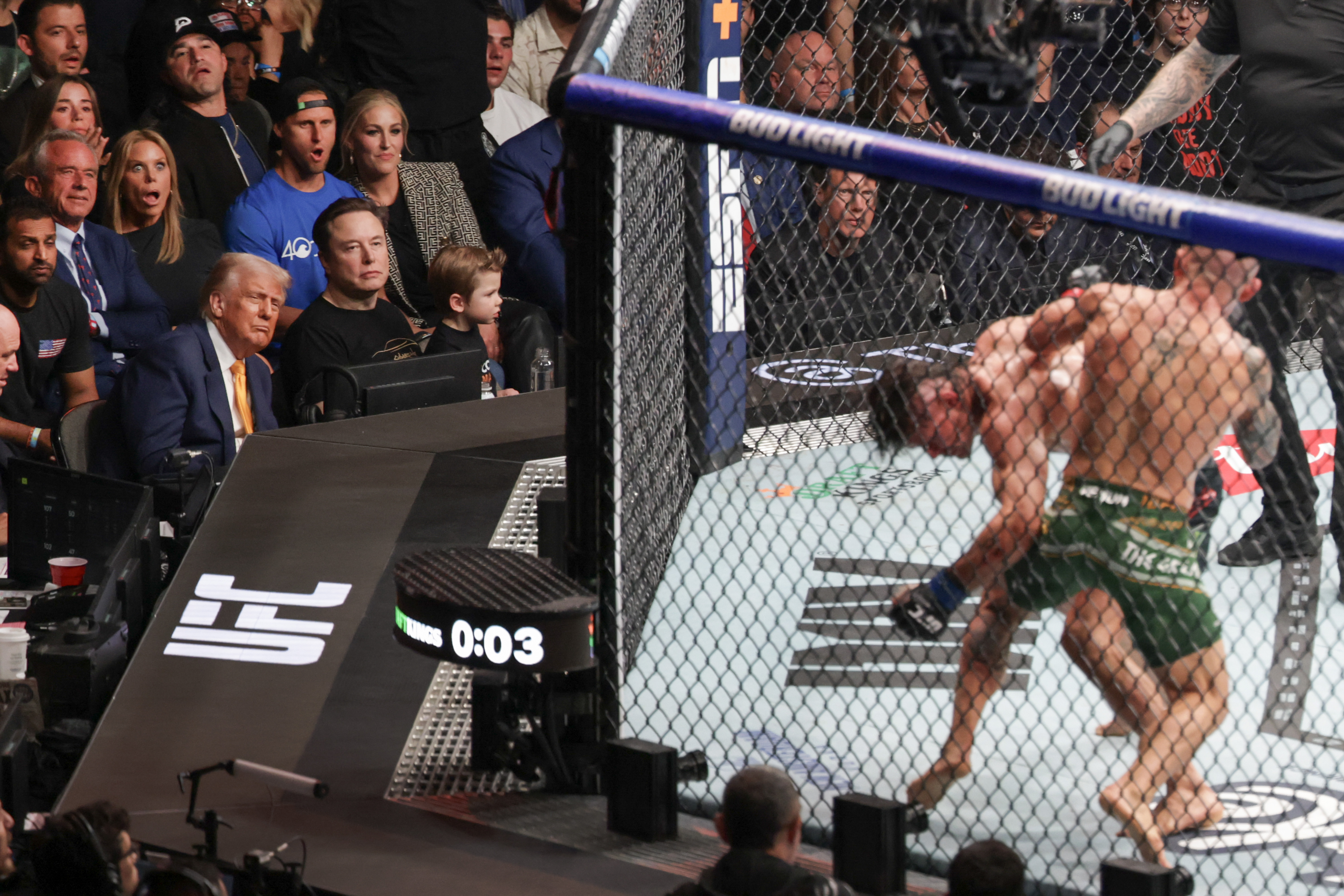 Elon Musk and President Donald Trump watching the Ultimate Fighting Championship fight at the Kaseya Center on April 12, 2025 in Miami, Florida | Source: Getty Images