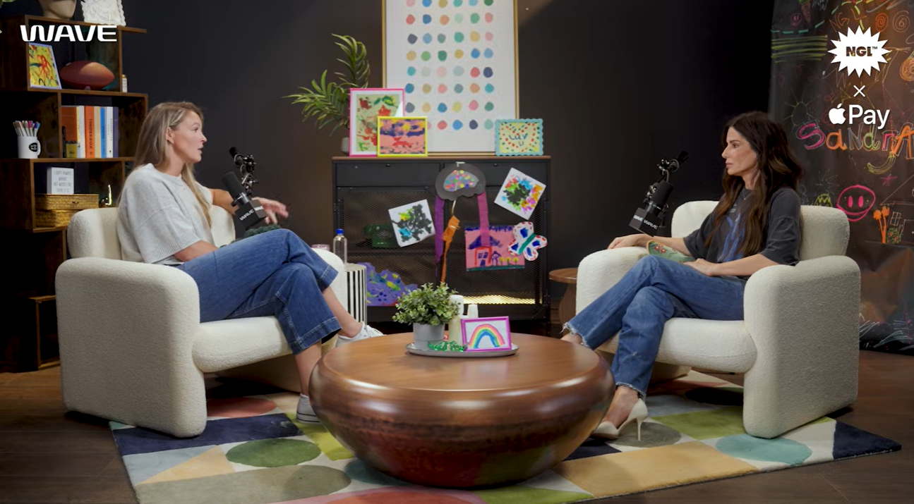 Sandra Bullock spoke with Kylie Kelce on the "Not Gonna Lie" podcast about her daughter Laila's blunt honesty. She recalled how Laila once suggested using a filter to make her look better during a Zoom call. | Source: YouTube/nglwithkylie
