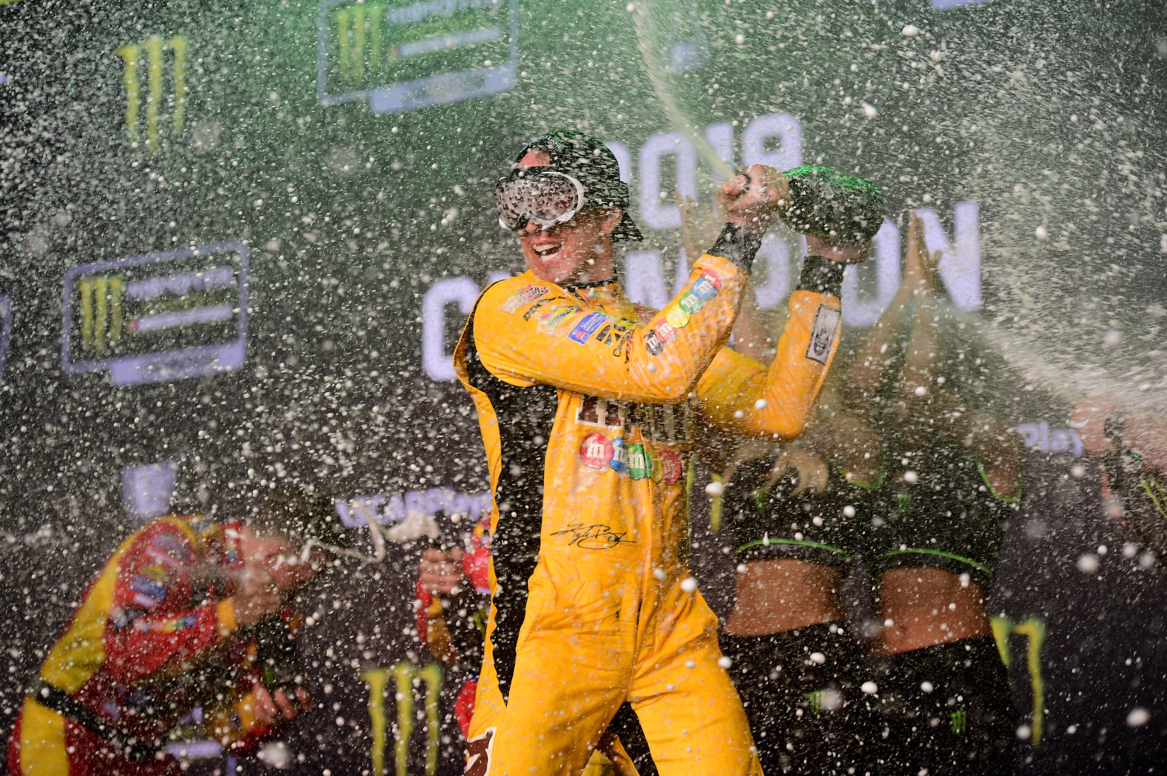 Kyle Busch celebrating after winning the Monster Energy NASCAR Cup Series in Homestead, Florida on November 17, 2019. | Source: Getty Images