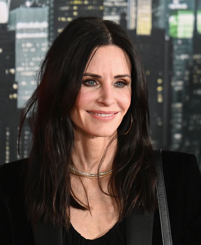 Courteney Cox steps out in an edgy black ensemble and bold eyeliner at the world premiere of "Scream VI" on March 6, 2023, at AMC Lincoln Square Theater in New York City.