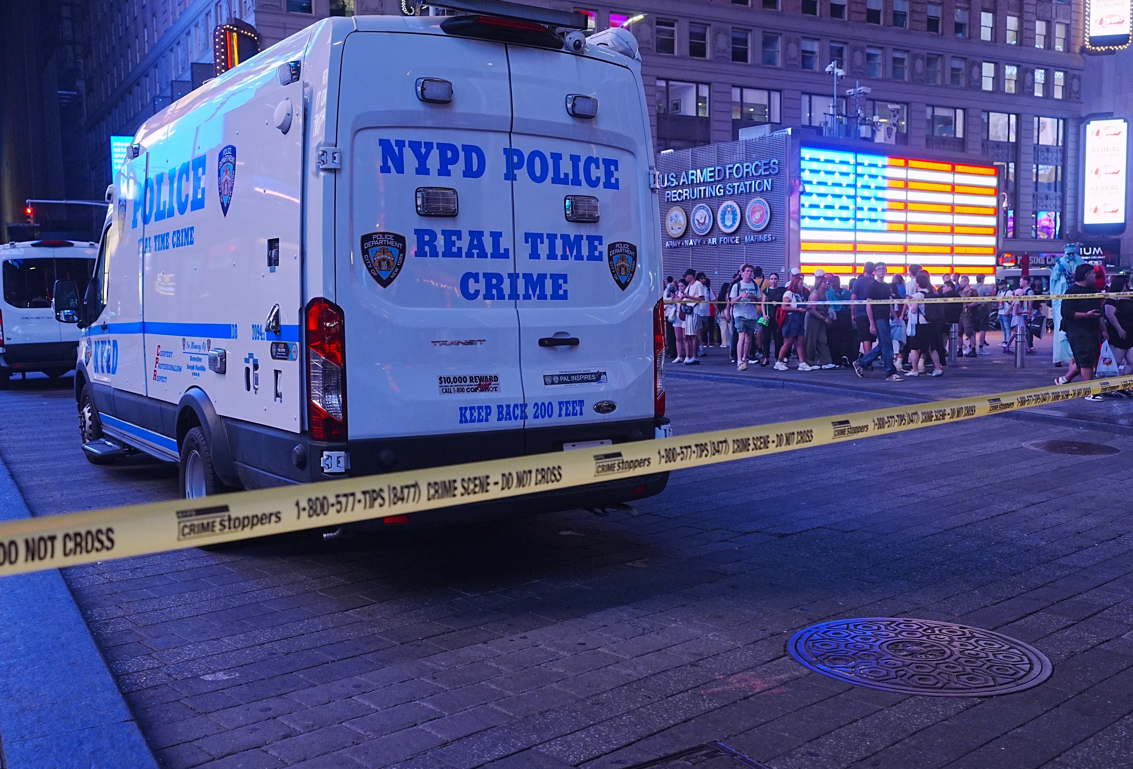 New York Police Department officers investigated the scene after police shot and wounded an armed suspect near West 42nd Street and Seventh Avenue in Times Square on August 31, 2026, in New York, New York. | Source: Getty Images