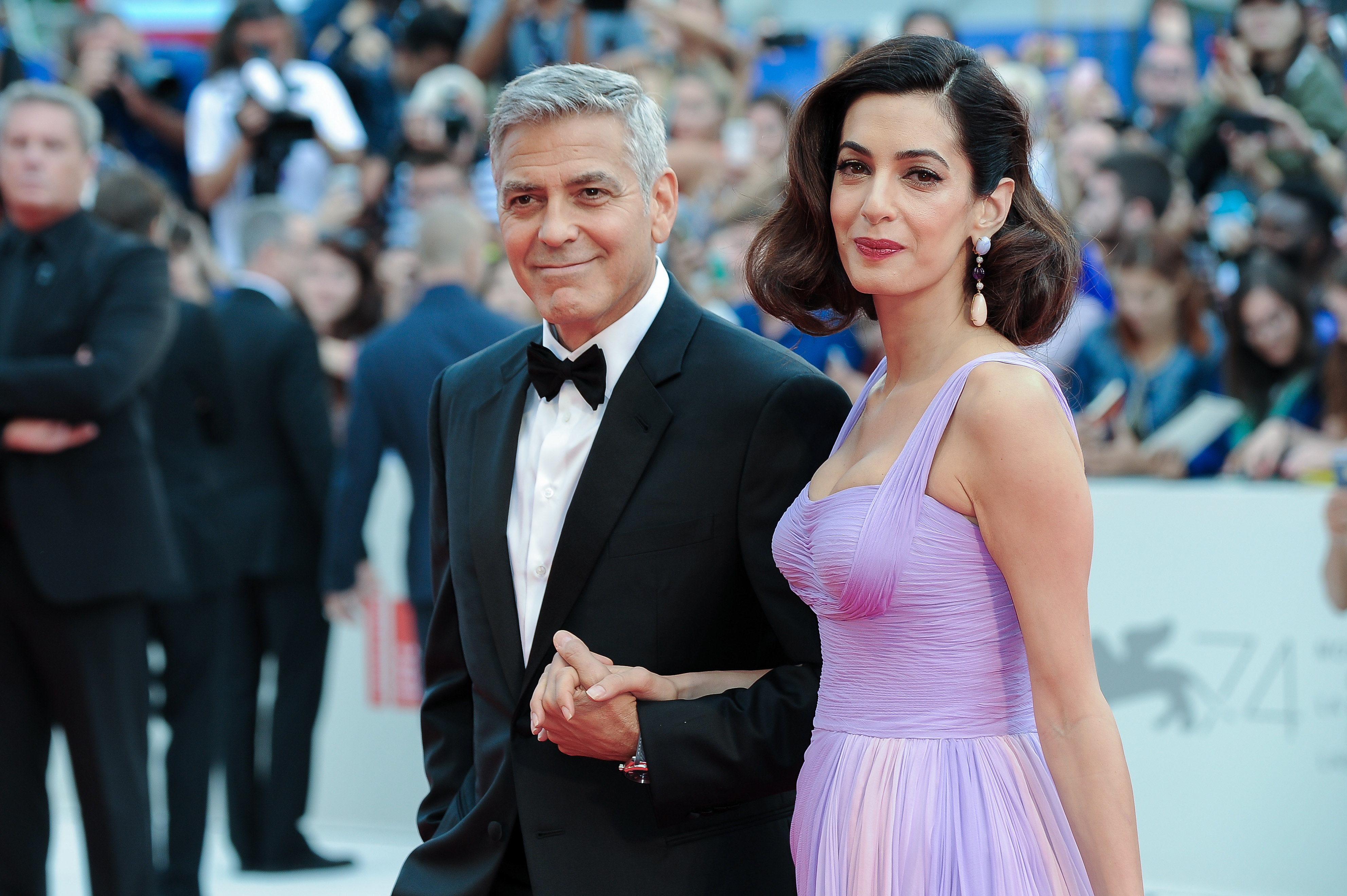 George and Amal Clooney attend the premiere of Suburbicon during the 74th Venice Film Festival on September 2, 2017. The couple’s appearance in Venice came just months after welcoming their twins, Ella and Alexander.