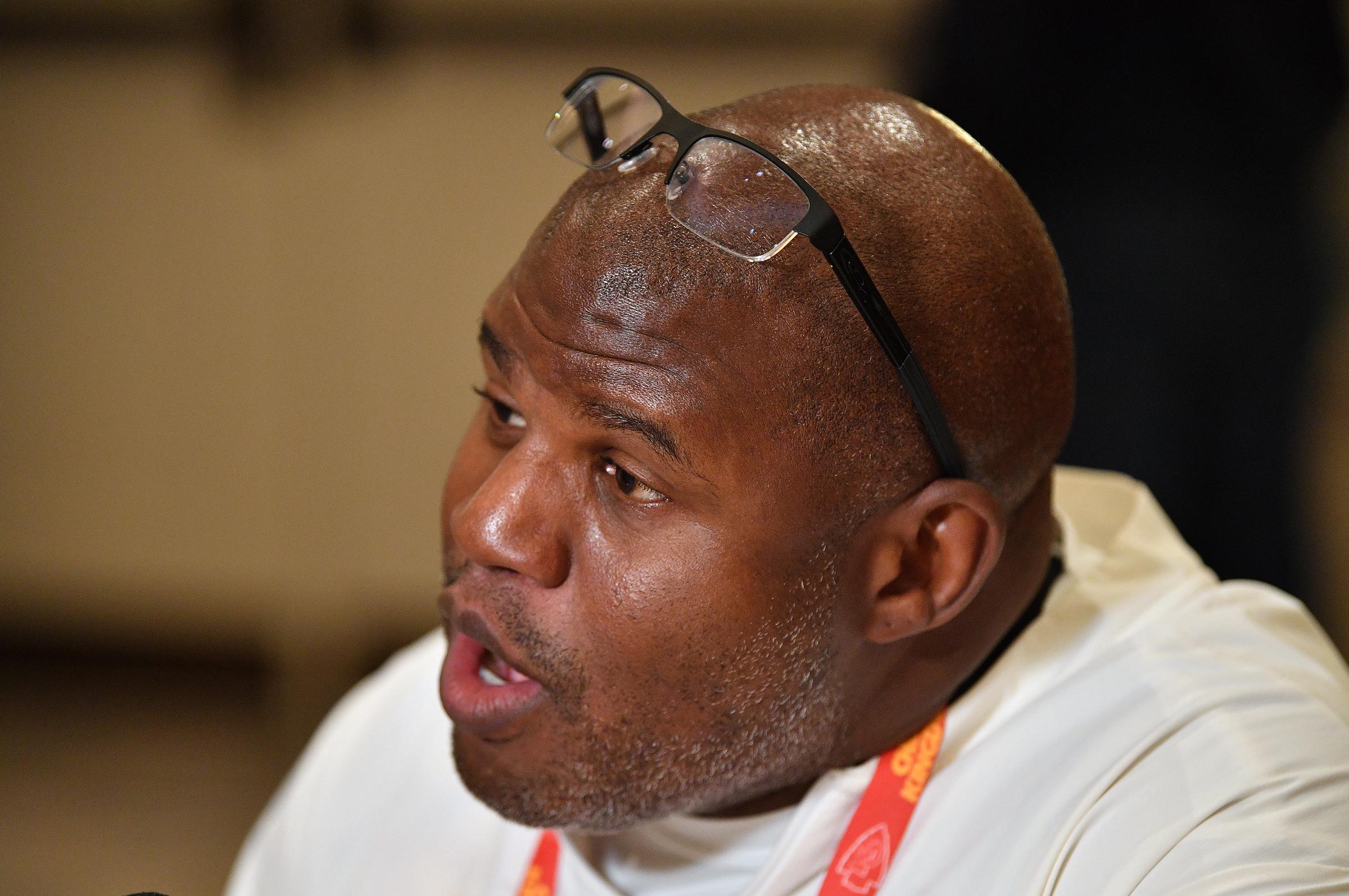 Long before Sunday's shooting, Eric Bieniemy was a familiar face at NFL media events. He has since left the Chiefs' training camp as investigators examine what happened inside his family's Virginia home. | Source: Getty Images