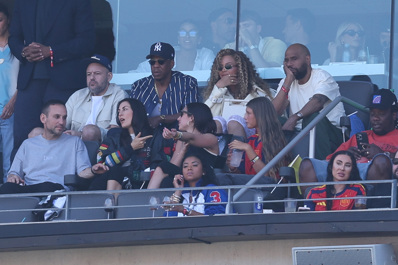 The music power couple took in Spain's historic World Cup victory from premium seats at MetLife Stadium. | Source: Getty Images