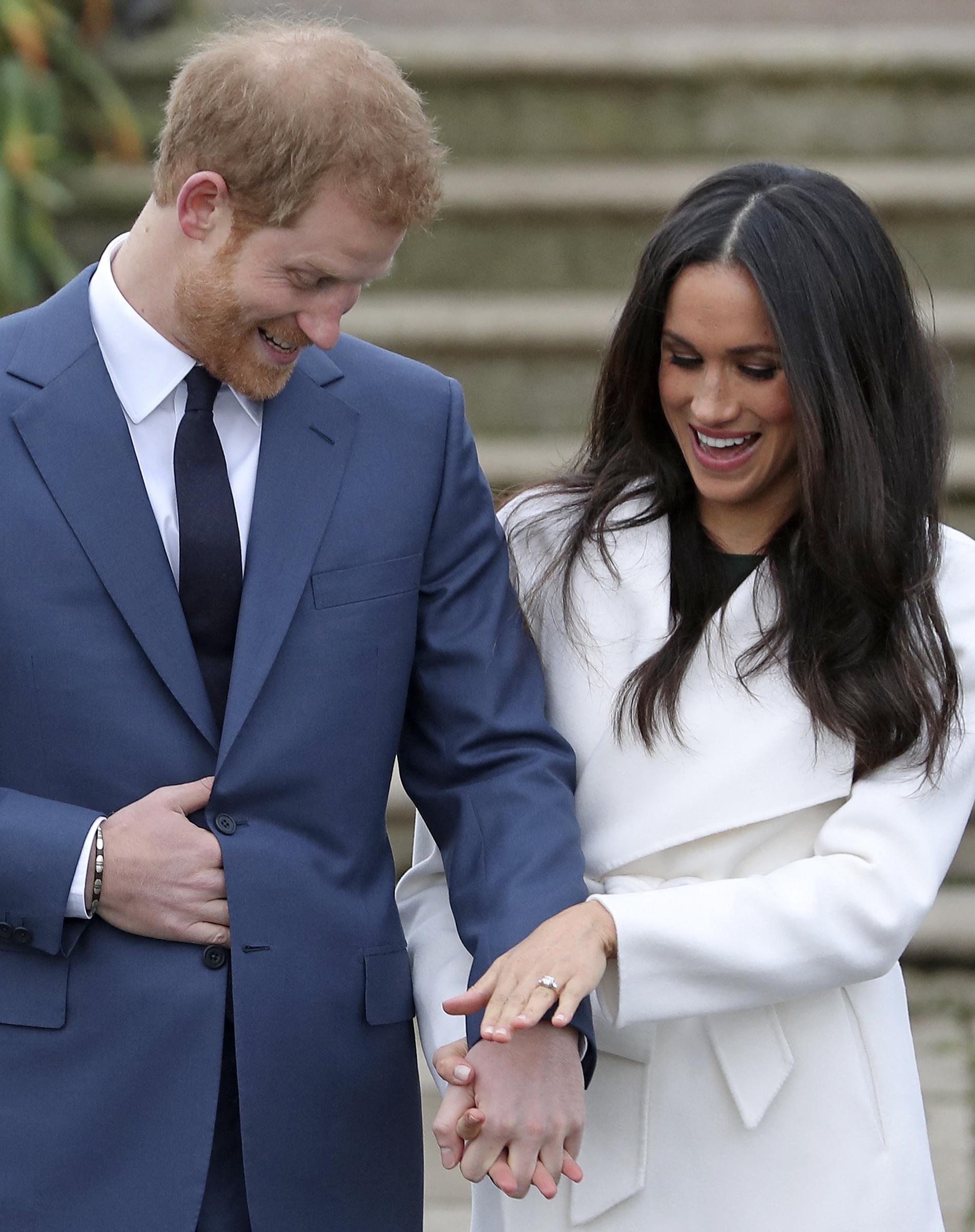 Harry and Meghan announced their engagement at Kensington Palace on November 27, 2017, with Meghan wearing a diamond ring that included stones from Princess Diana's personal jewelry collection. | Source: Getty Images