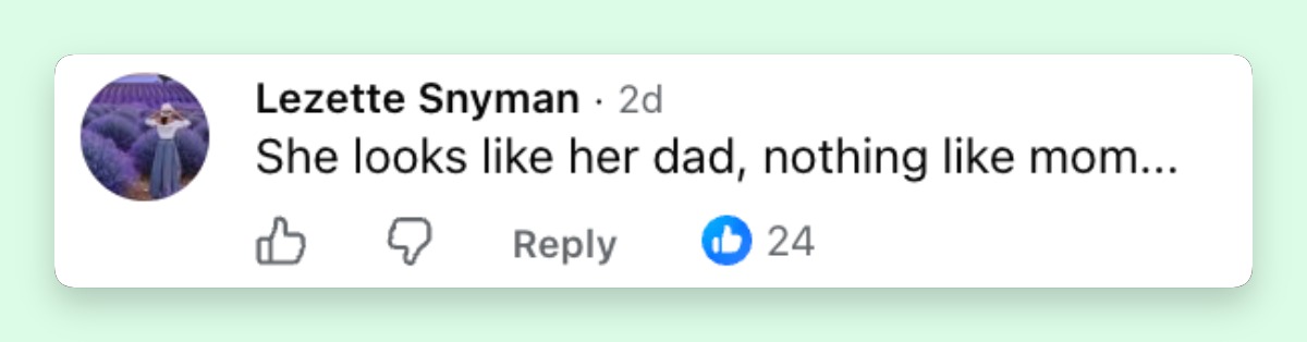 The rare photos prompted a wave of online reactions, with many viewers comparing Hazel's features to those of her parents. Comments like this reflected one of the most common themes that emerged as people shared their impressions. | Source: Facebook/hello