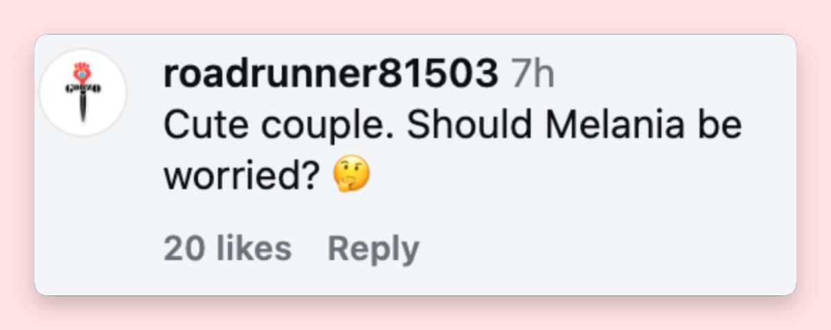 A viewer playfully compared Nicki and Trump to a couple, joking about how the first lady might react. | Source: Instagram/@justjared