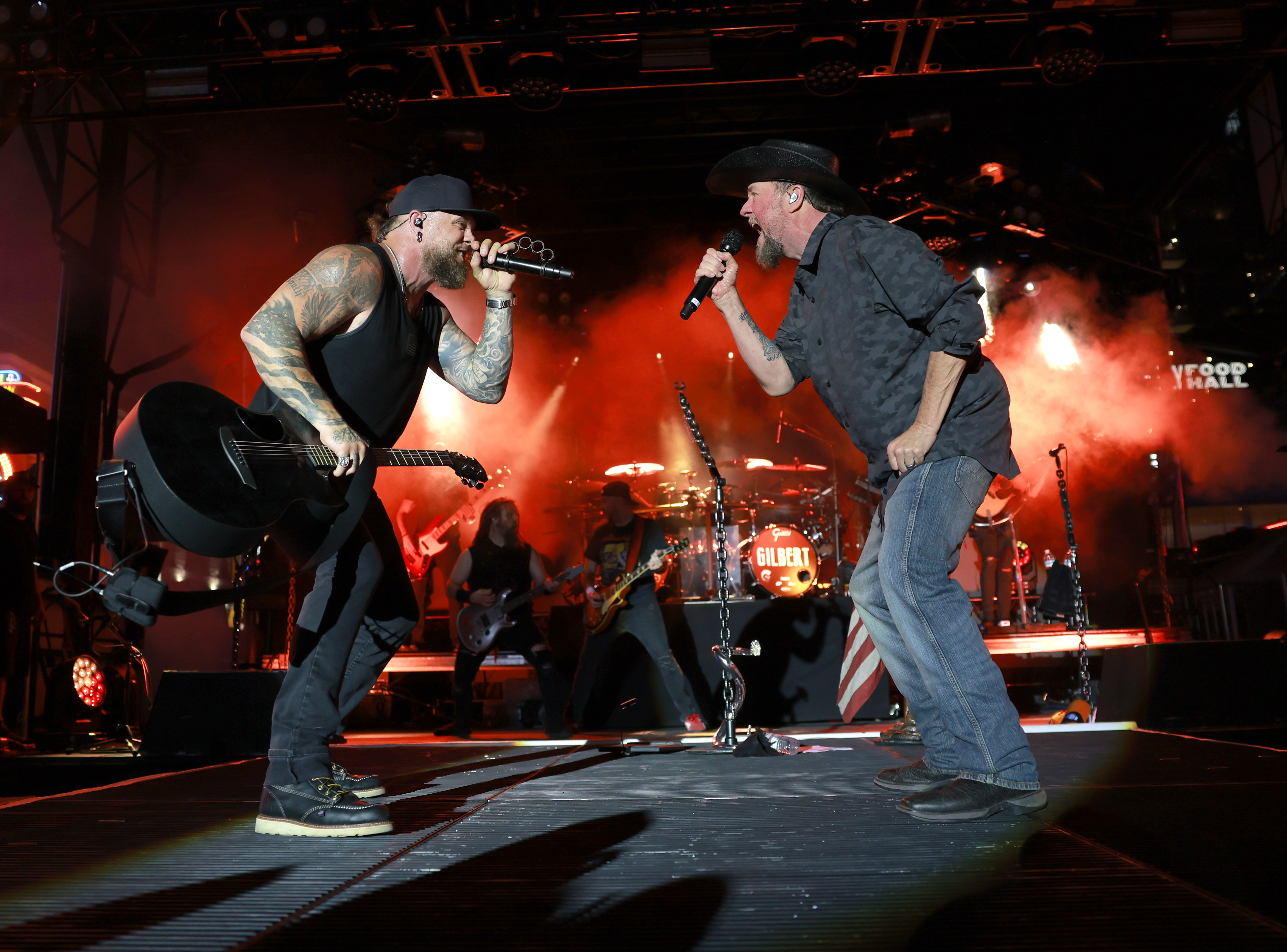 Brantley Gilbert and Colt Ford perform at Brantley Gilbert's World's Largest Album Release Party on September 13, 2024, in Nashville, Tennessee | Source: Getty Images