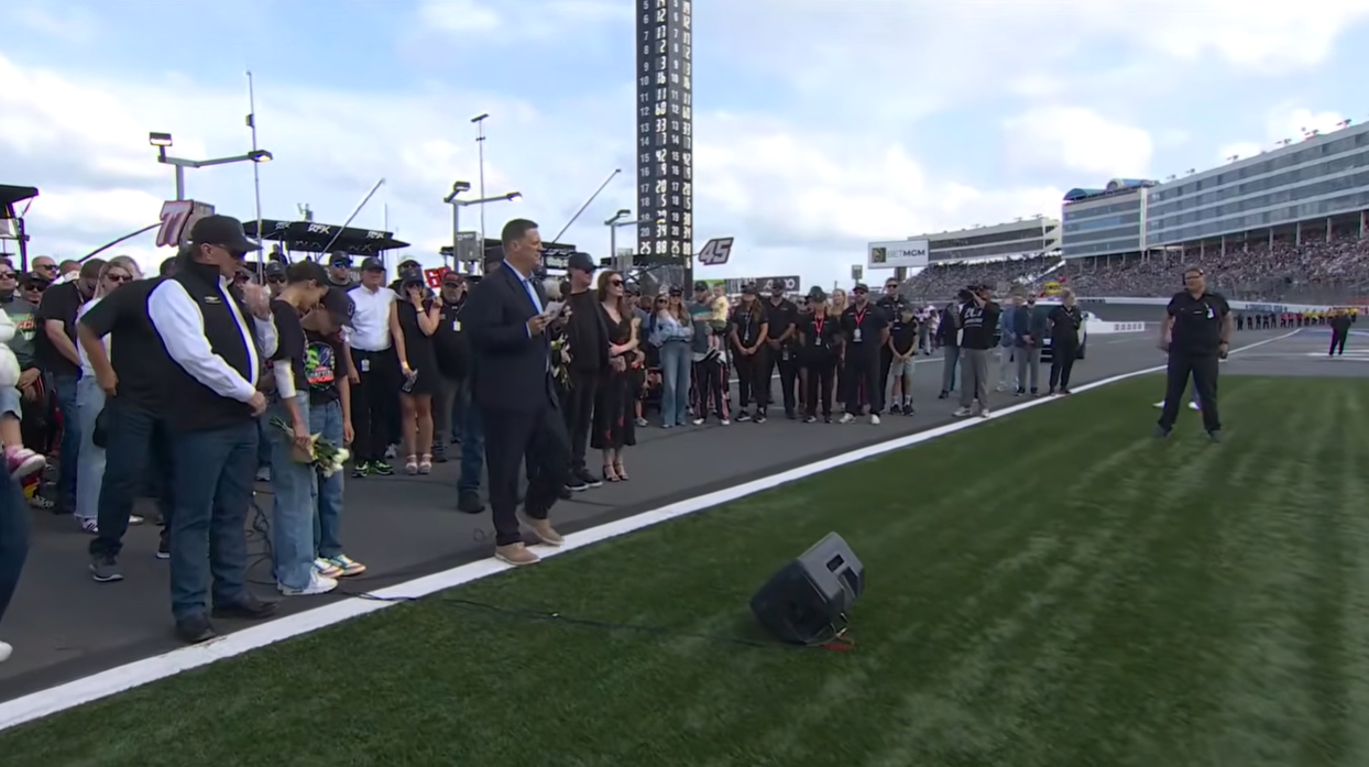 NASCAR officials, the Busch family, and members of the racing community gather during the tribute ceremony for Kyle Busch on May 24, 2026 | Source: YouTube/NASCAR