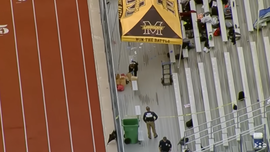 Police investigators examine the scene at Kuykendall Stadium following the fatal stabbing during a Frisco ISD track meet on April 2, 2025 | Source: YouTube/Wfaa8