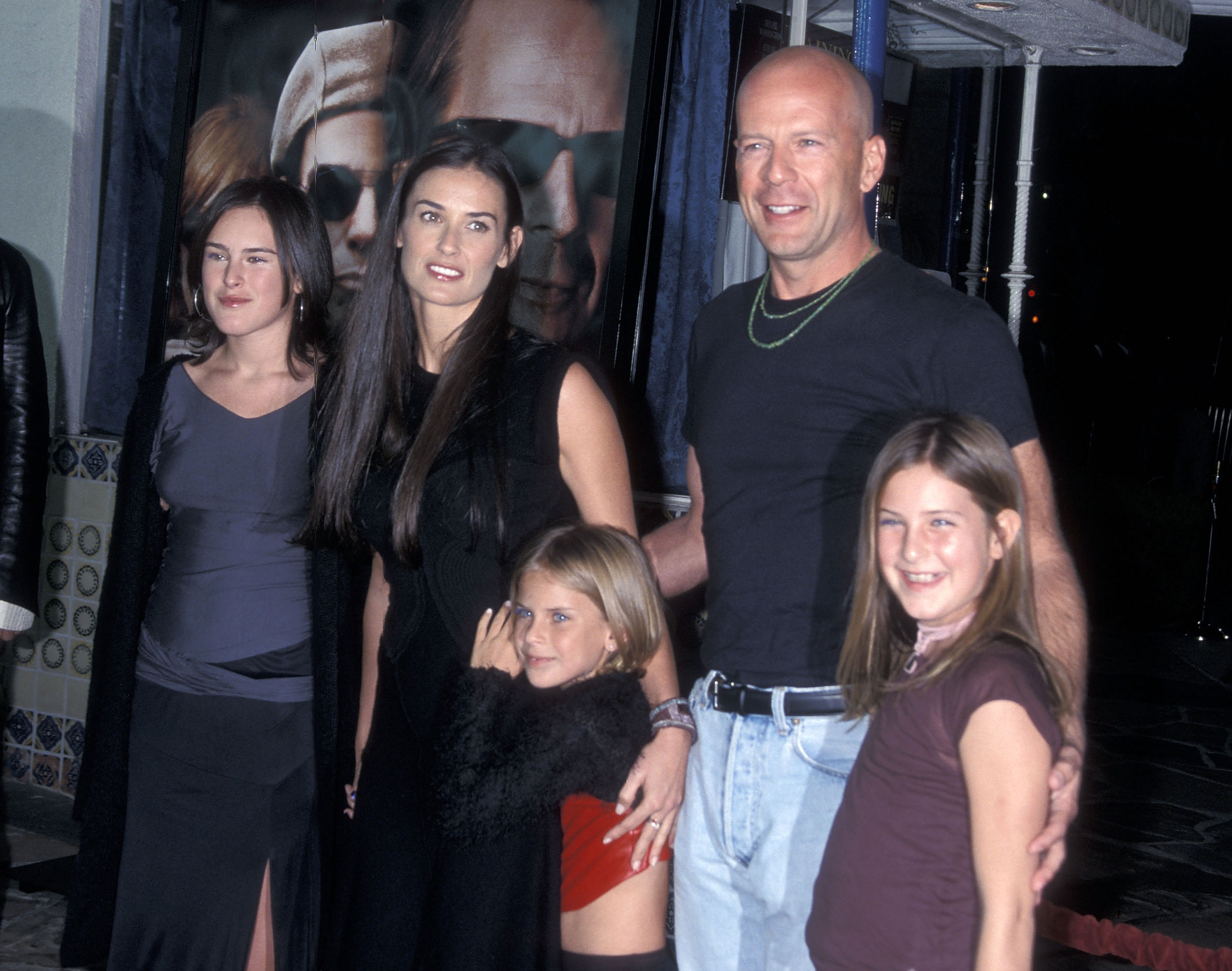 On October 4, 2001, more than a year after their divorce, Demi and Bruce brought all three daughters to the Los Angeles premiere of his film "Bandits" — turning a Hollywood red carpet into a family night out. | Source: Getty Images