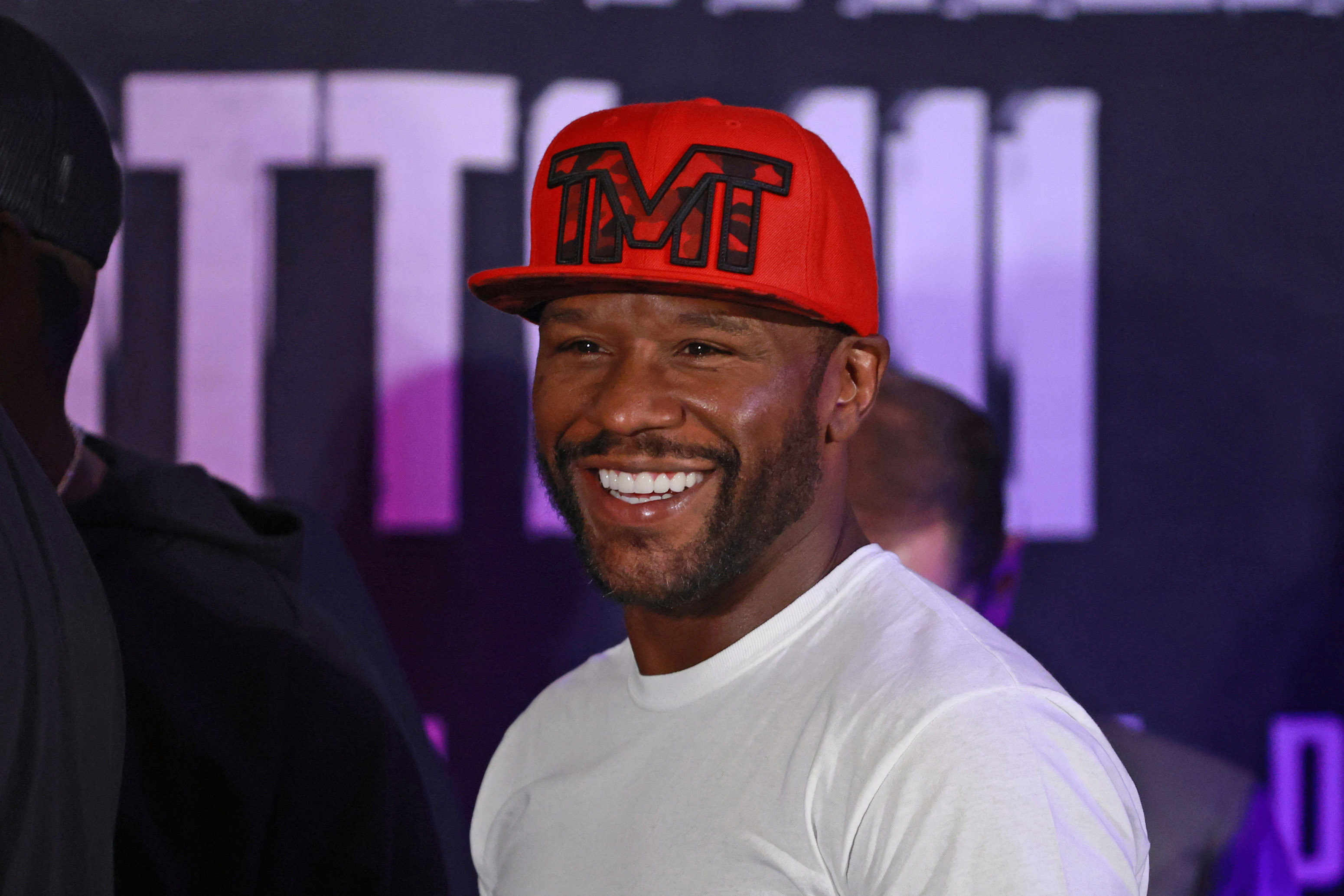 Floyd Mayweather poses for photos during the ceremonial weigh-in ahead of his exhibition fight against John Gotti III in Mexico on August 23, 2024 | Source: Getty Images