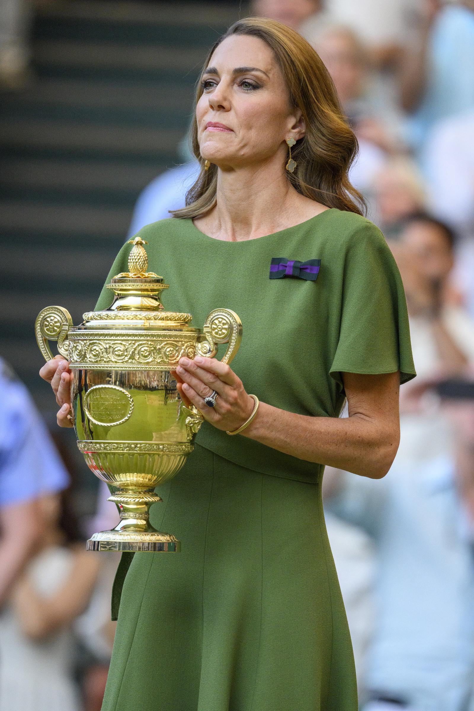 Princess Catherine carried the Wimbledon men's singles trophy onto Centre Court before presenting it to champion Jannik Sinner after his win over Alexander Zverev. The moment was one of her biggest official duties during the tournament. | Source: Getty Images