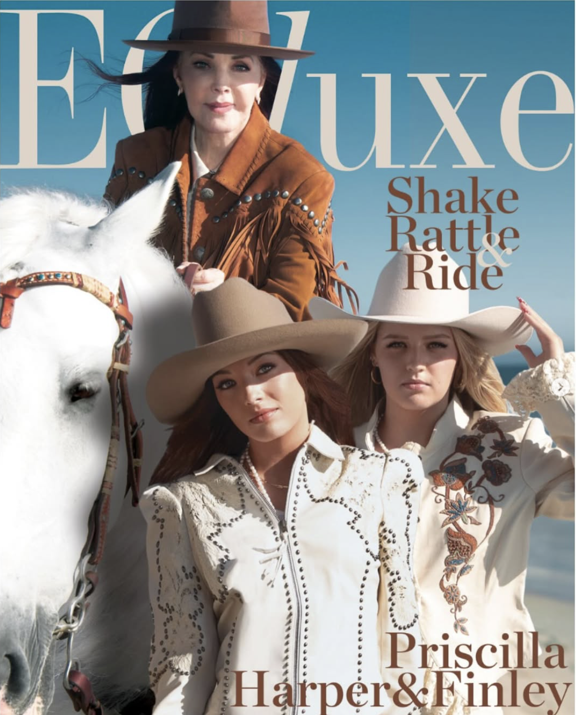 Priscilla Presley posed alongside her twin granddaughters, Harper and Finley Lockwood, for the cover of EQLuxe magazine. The 3 generations of the Presley family embraced Western-inspired fashion for the special photoshoot. | Source: Instagram/priscillapresley