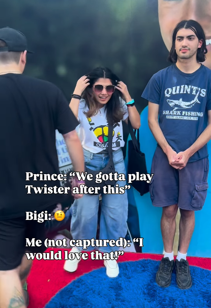Prince and Bigi Jackson were arranging themselves for a photo with Tanaya Amar, who attened the King of Popcorn event on August 28, 2026. | Source: Instagram/tanayaamar