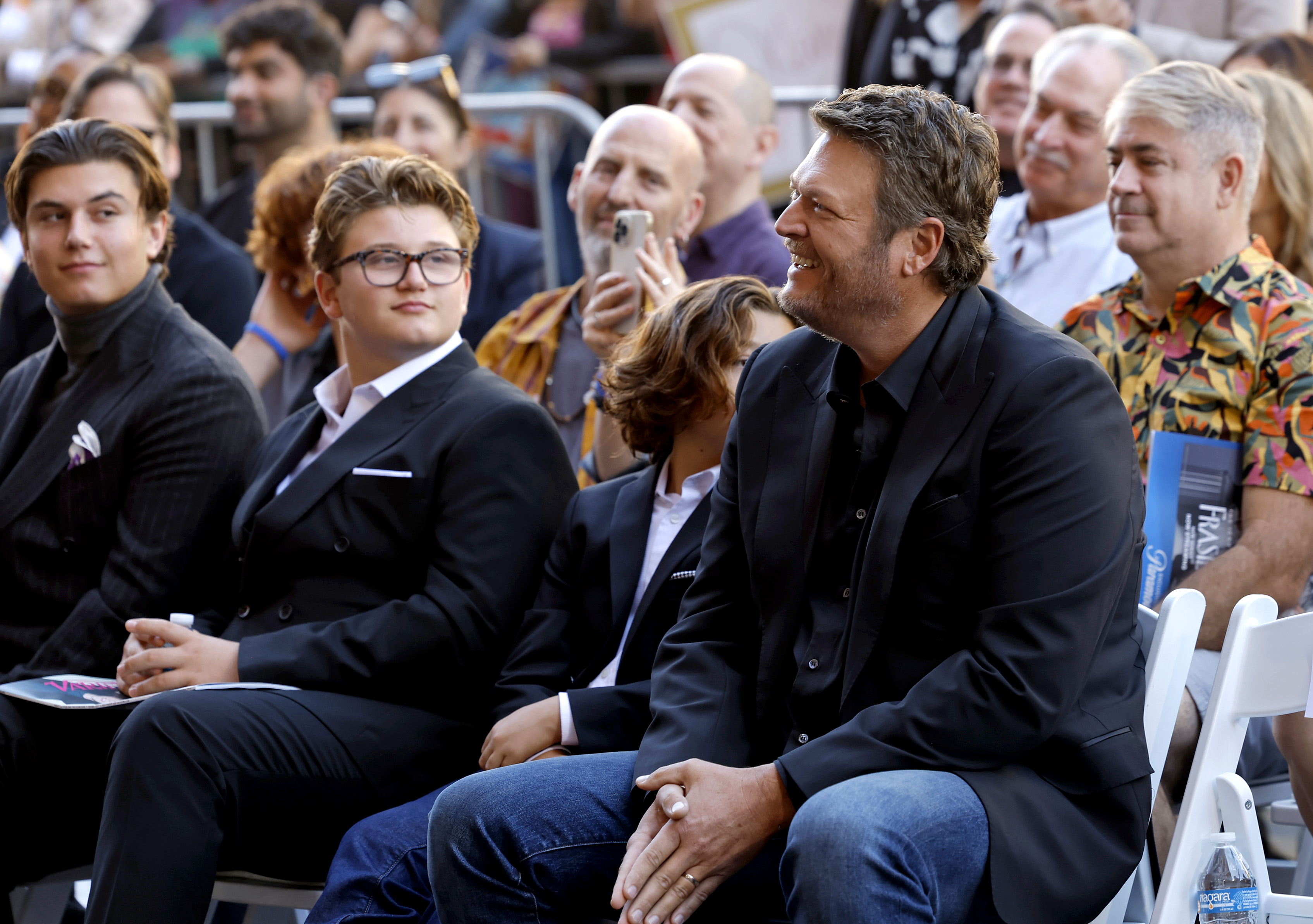 Kingston Rossdale, Zuma Rossdale, Apollo Rossdale, and Blake Shelton proudly supported Gwen Stefani as she was honored with a star on the Hollywood Walk of Fame on October 19, 2023, in Hollywood, California. | Source: Getty Images
