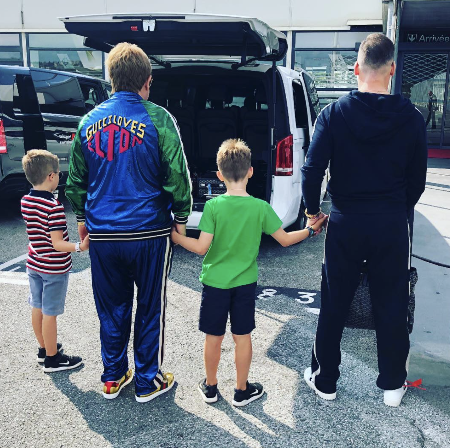 Elton John and David Furnish with their sons, Zachary and Elijah, from a post dated September 1, 2018. | Source: Instagram/eltonjohn