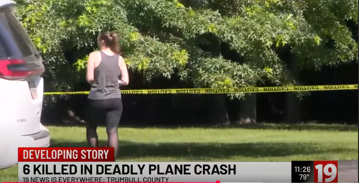 Wooded area of Howland Township cordoned off by local police around the June 29, 2025 crash site. | Source: YouTube/Cleveland19News
