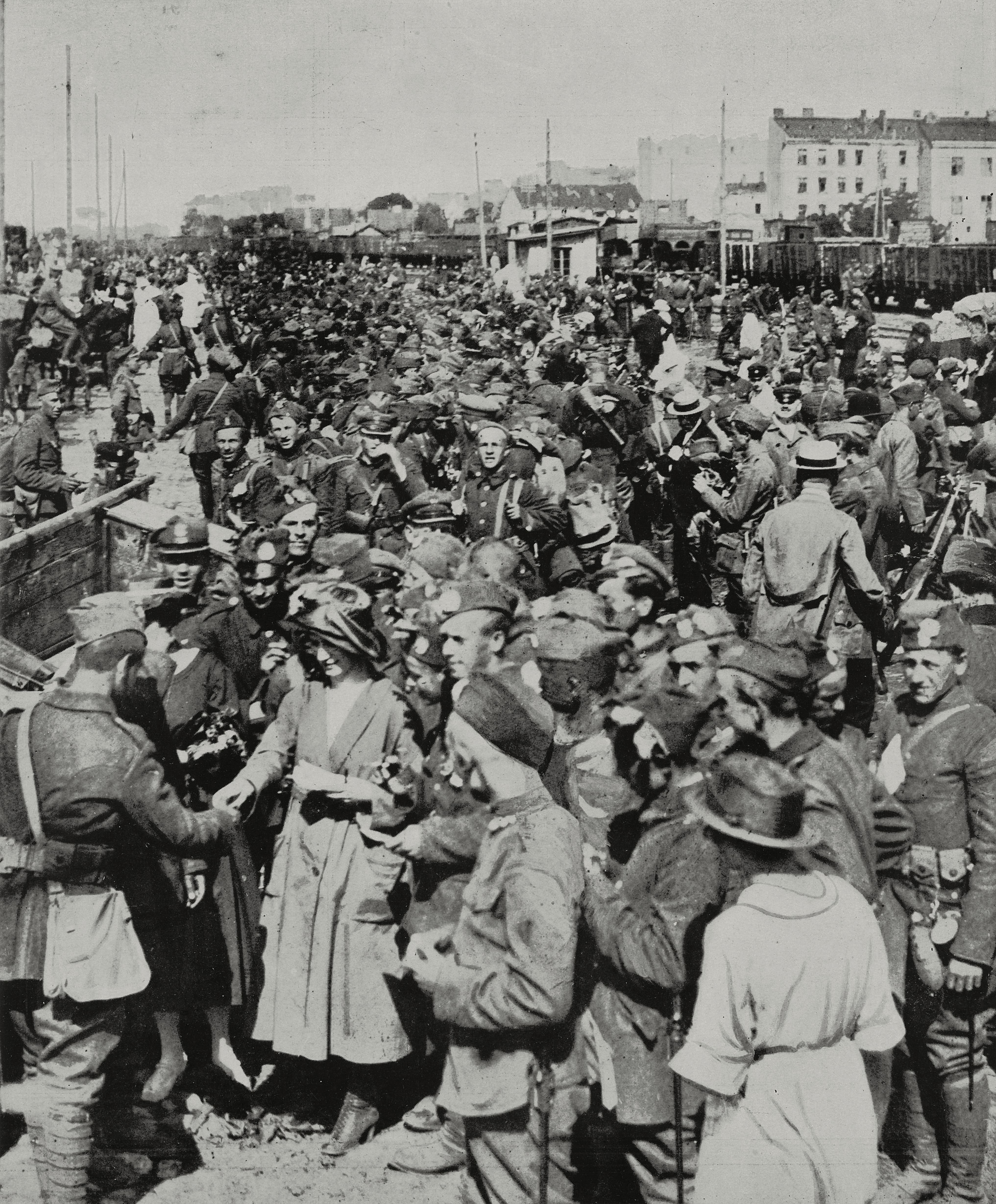 Polish volunteer troops leaving for the front during the Polish-Soviet War, as photographed for The Illustrated London News on August 21, 1920. | Source: Getty Images