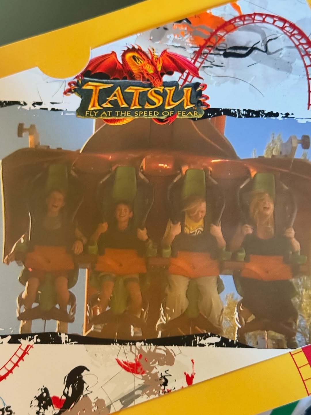 Jessica Simpson and her children, Maxwell Drew and Ace Knute Johnson plus a friend shown in a rollercoast souvenir picture from a trip to Six Flags, from a post dated July 1, 2025 | Source: Instagram/jessicasimpson