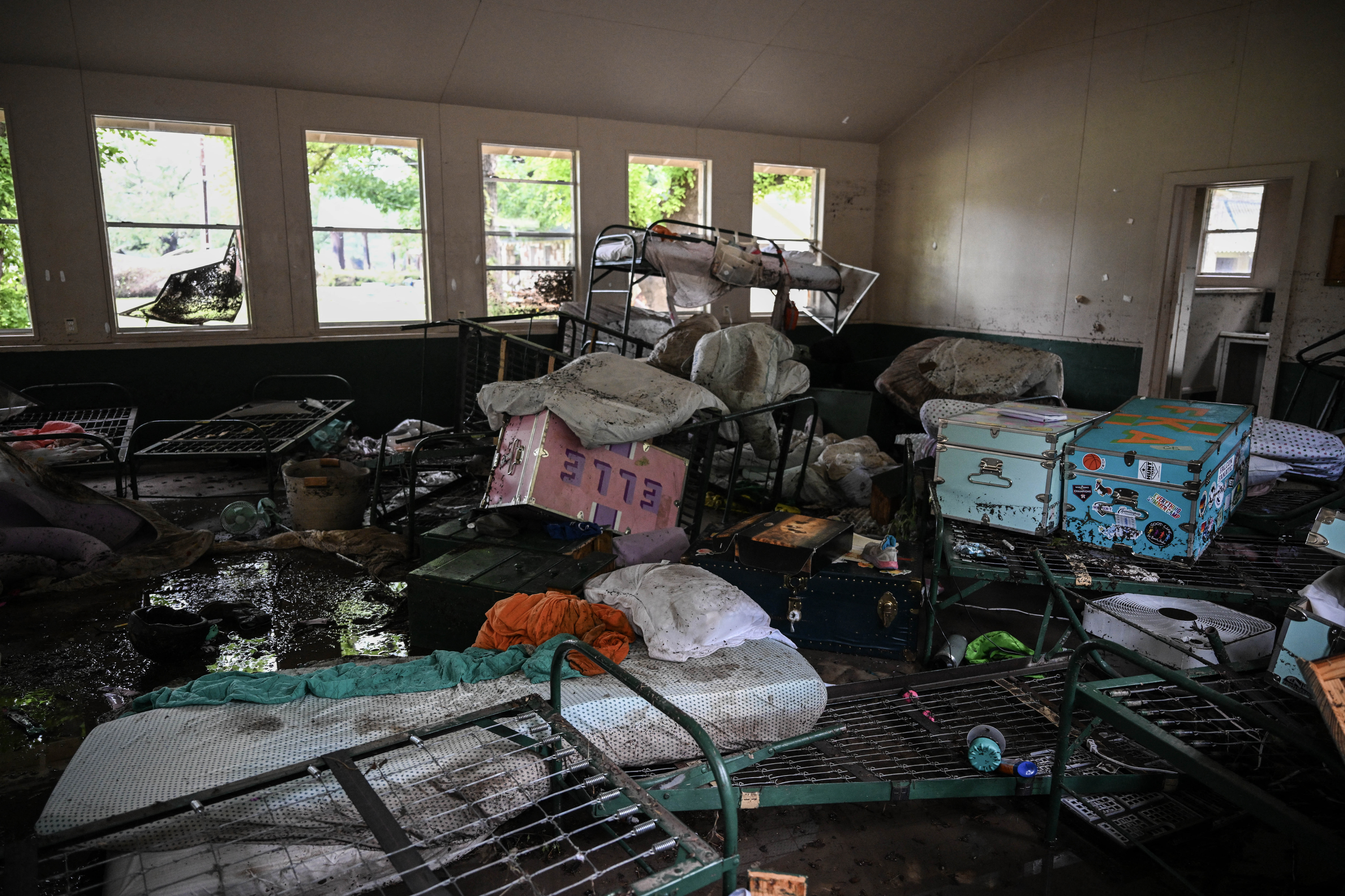 View of the flood damage inside a cabin for children at Camp Mystic in Kerr County, Texas on July 5, 2025. | Source: Getty Images
