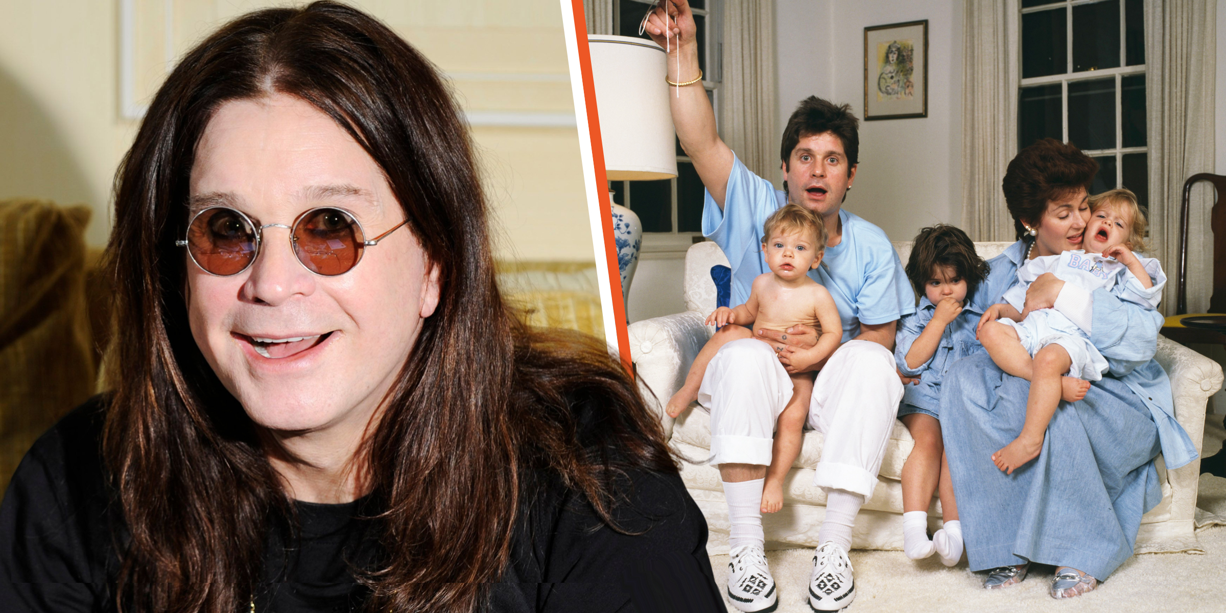 L: Ozzy Osbourne. R: Jack, Ozzy, Aimee, Sharon and Kelly Osbourne. | Source: Getty Images