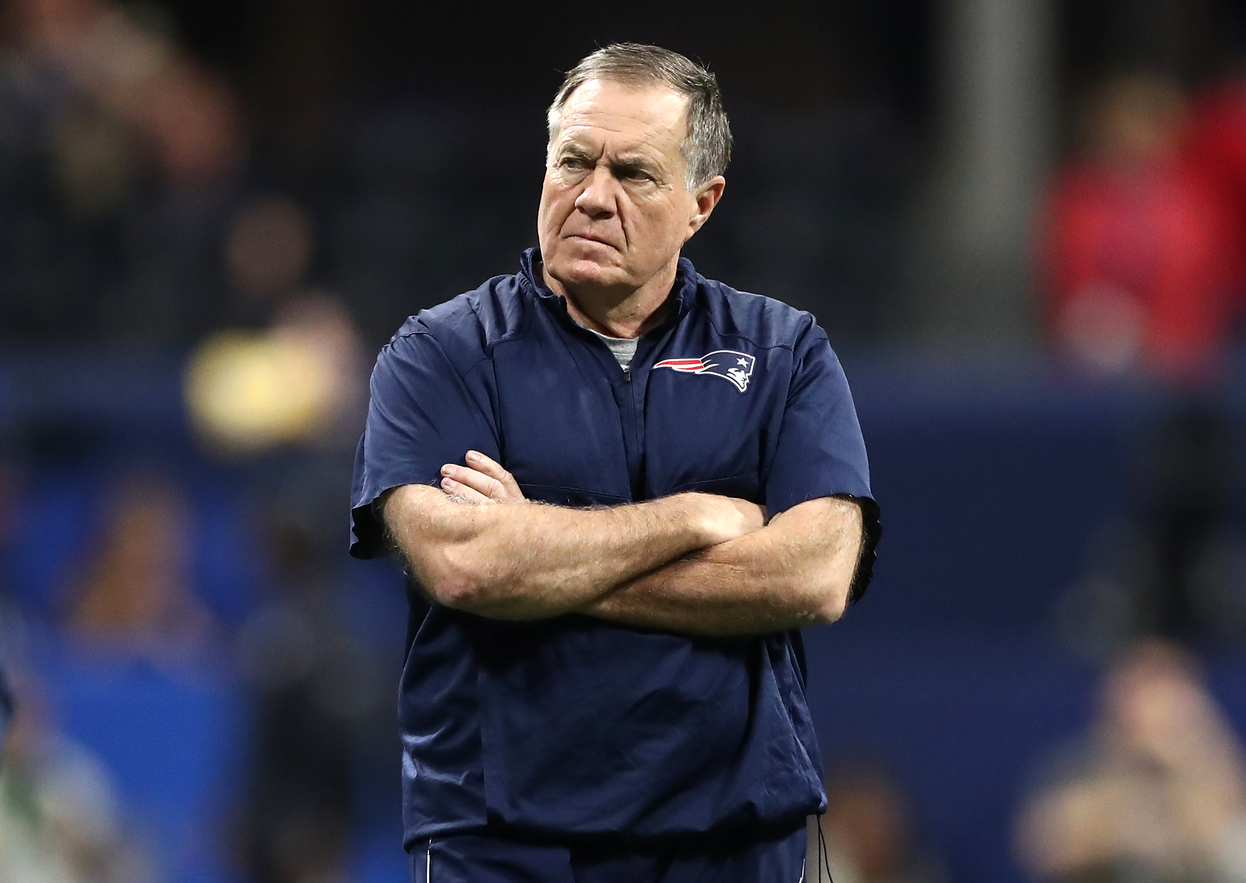 Then Head Coach Bill Belichick of the New England Patriots looking on prior to Super Bowl LIII against the Los Angeles Rams at Mercedes-Benz Stadium on February 3, 2019, in Atlanta, Georgia. | Source: Getty Images