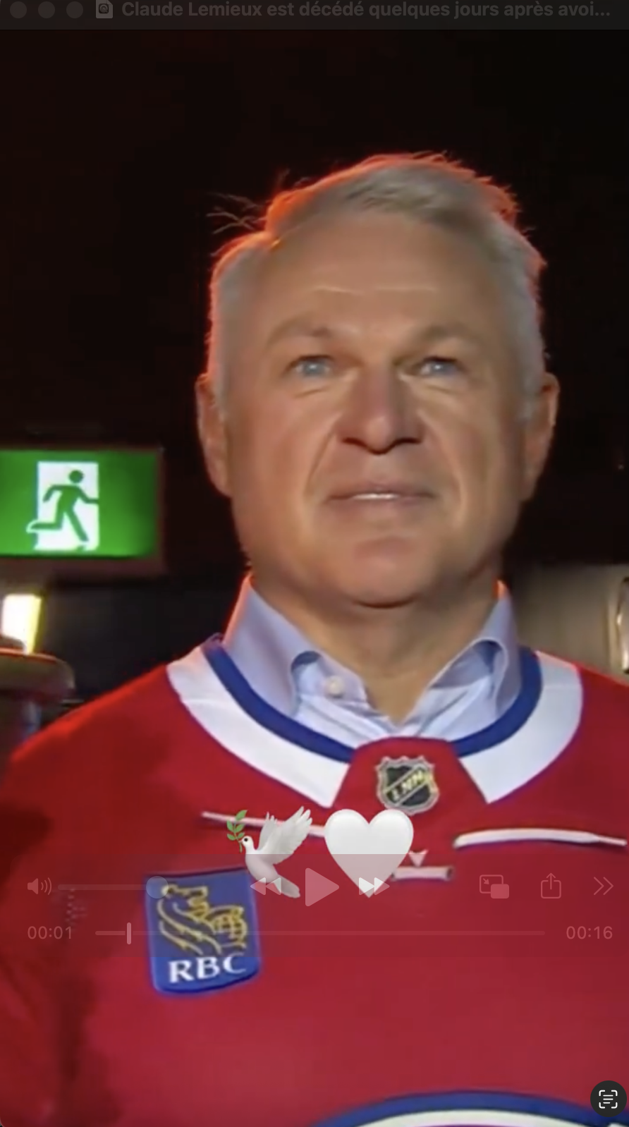 Claude Lemieux participates in a ceremonial torch-lighting at Montreal's Bell Centre just days before his death in May 2026. | Source: Instagram/rds