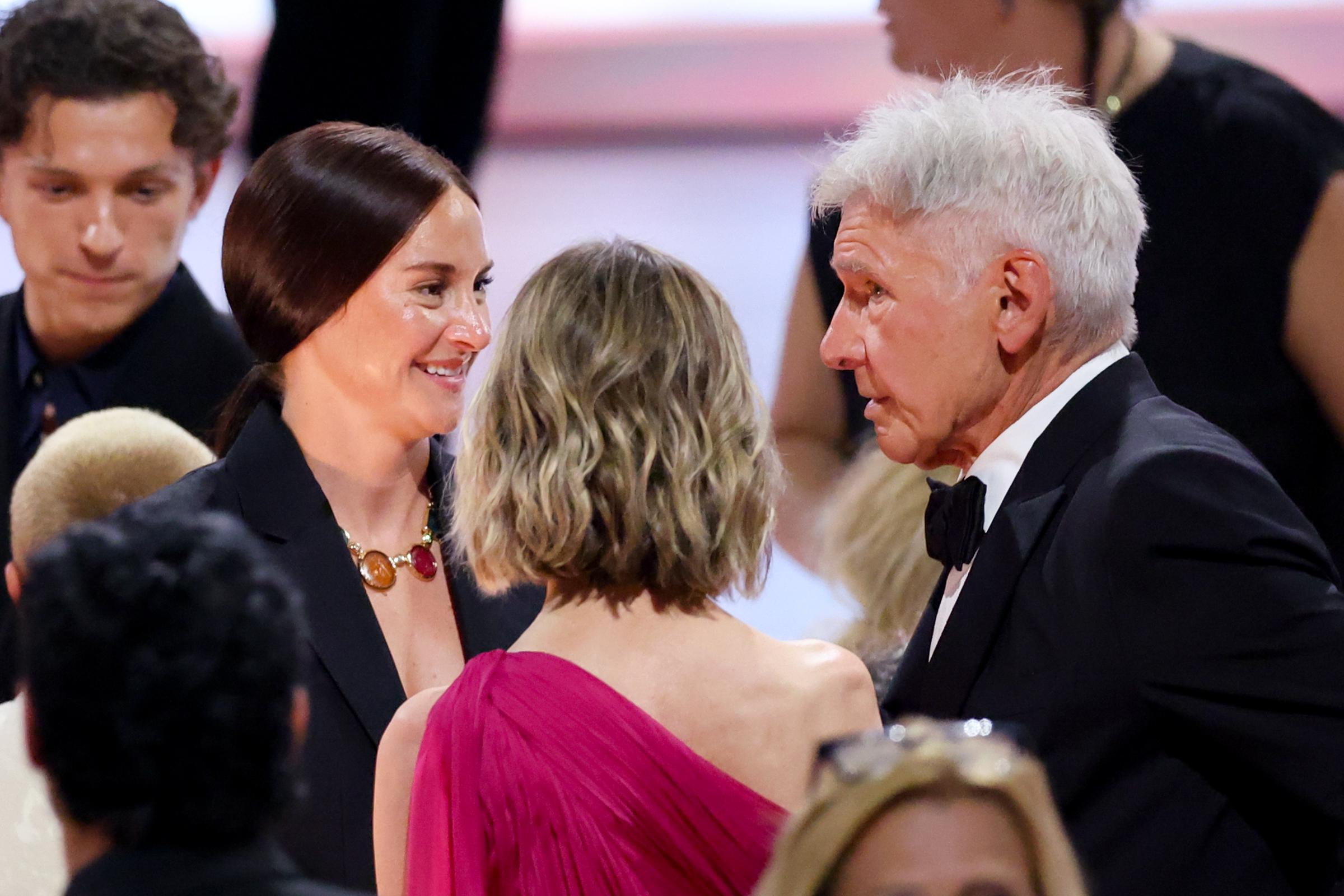 Ford and Flockhart mingle with Shailene Woodley during the Emmy ceremony. The moment moved the couple away from the arrivals carpet, where much of the attention surrounding Flockhart's appearance had begun.