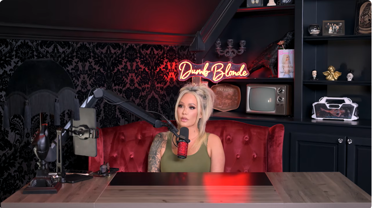 Bunnie XO records an episode of her "Dumb Blonde" podcast. She later shared that a heated Mother's Day argument marked a turning point in her marriage to Jelly Roll. | Source: YouTube/Dumb Blonde Podcast
