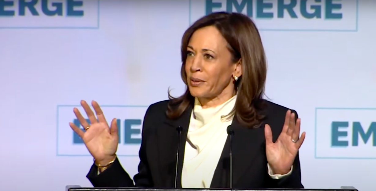 Kamala Harris giving her speech. | Source: YouTube/KPIX | CBS News Bay Area