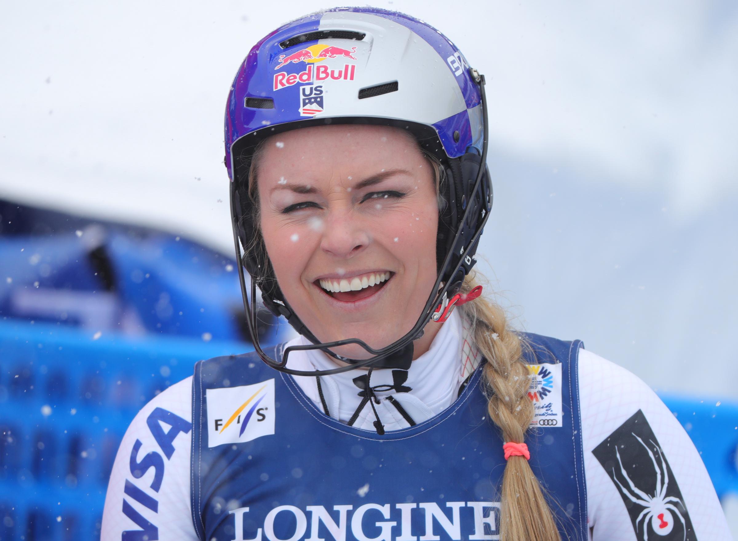 Lindsey Vonn reacts after the slalom of the women's combination at the Alpine Skiing World Championship on February 10, 2017 in St. Moritz, Switzerland | Source: Getty Images