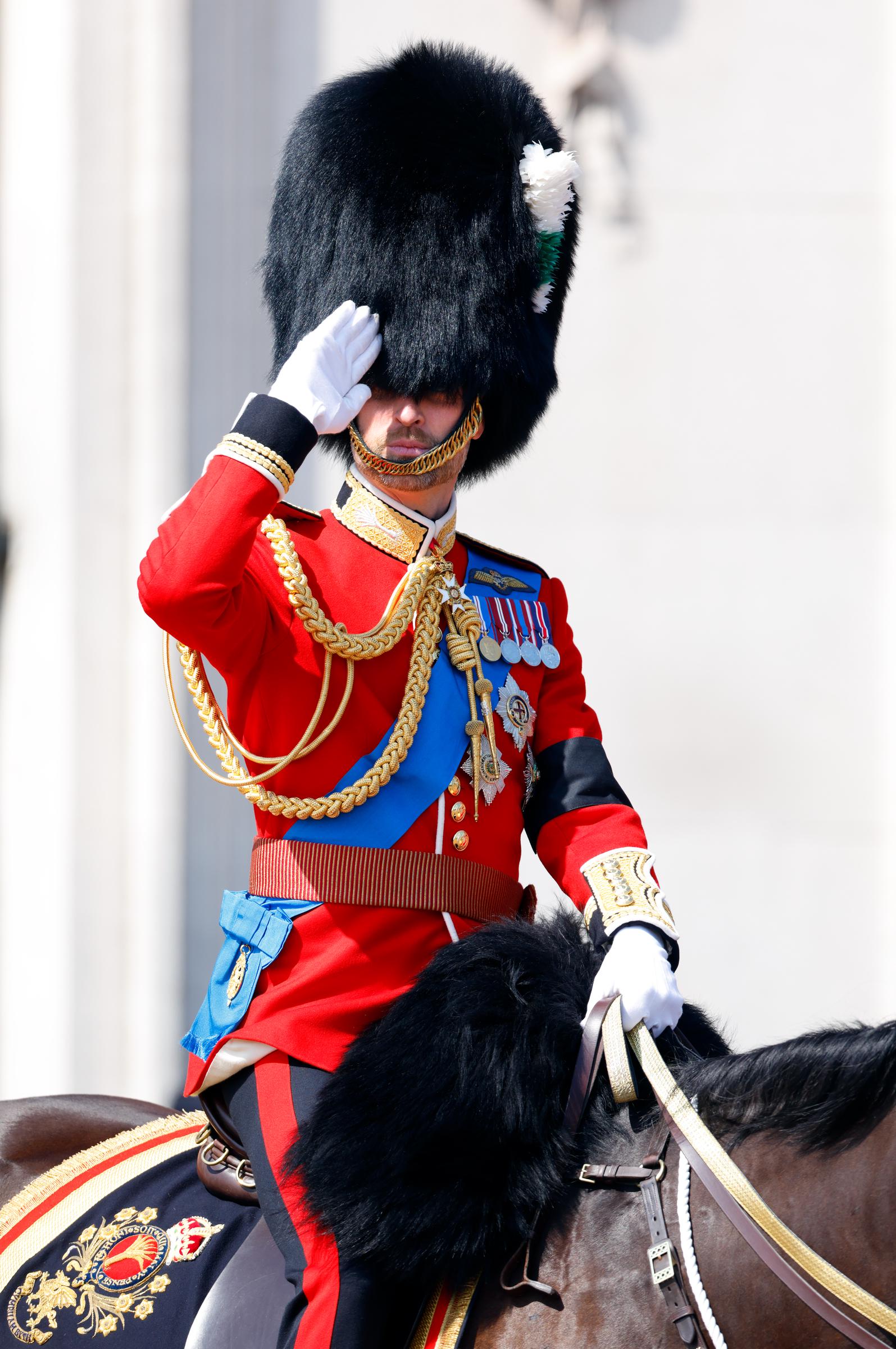 Prince William departs Buckingham Palace on horseback during Trooping the Colour 2025 in London, England | Source: Getty Images