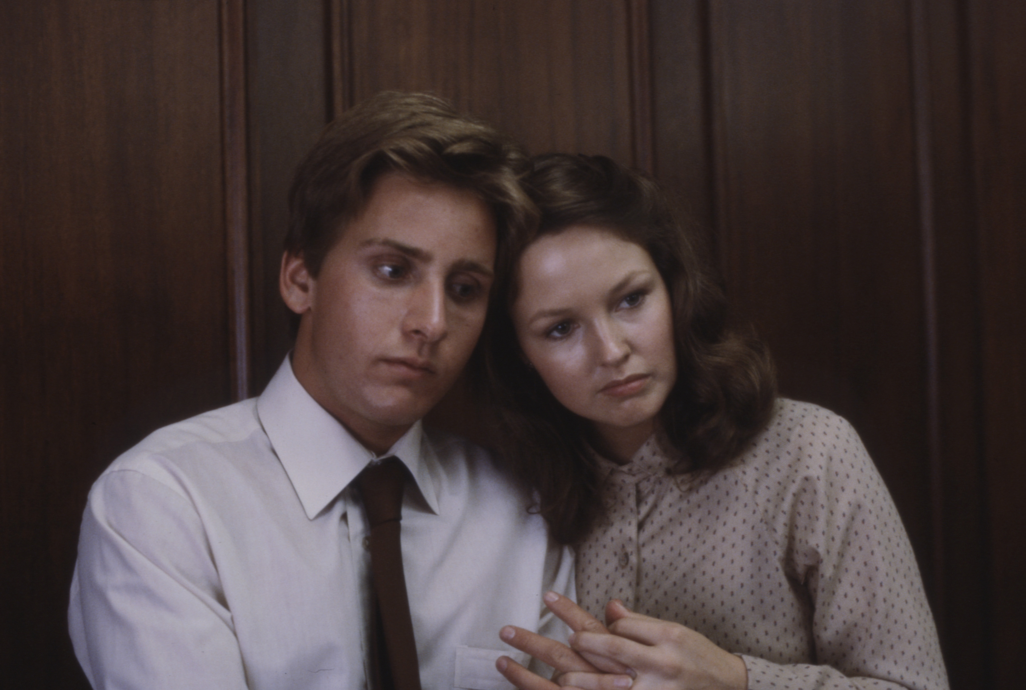 Deborah Foreman starred alongside notable heartthrobs throughout the early stages of her career. In this photo, she starred alongside Emilio Estevez on the ABC television movie "In the Custody of Strangers" in 1982. | Source: Getty Images