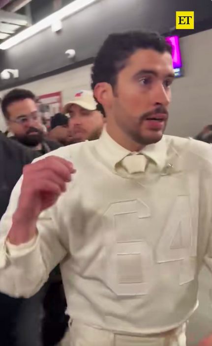 Bad Bunny looks around him after his Super Bowl performance. | Source: TikTok/@entertainmenttonight