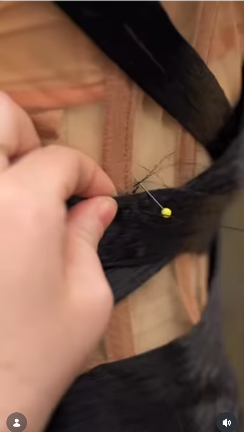 A behind-the-scenes look at the process of incorporating human hair into Lisa Rinna’s custom gown, designed by Christian Cowan for the Elton John AIDS Foundation’s 2026 Academy Awards Viewing Party. | Source: Instagram/christiancowan and tresemme