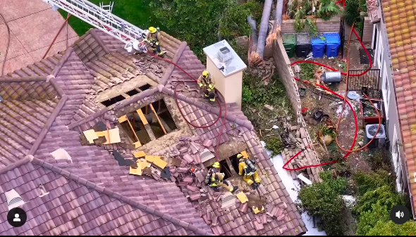 Firefighters working on the damaged homes after the plane crash, posted on May 4, 2025. | Source: Instagram/venturacountyfire