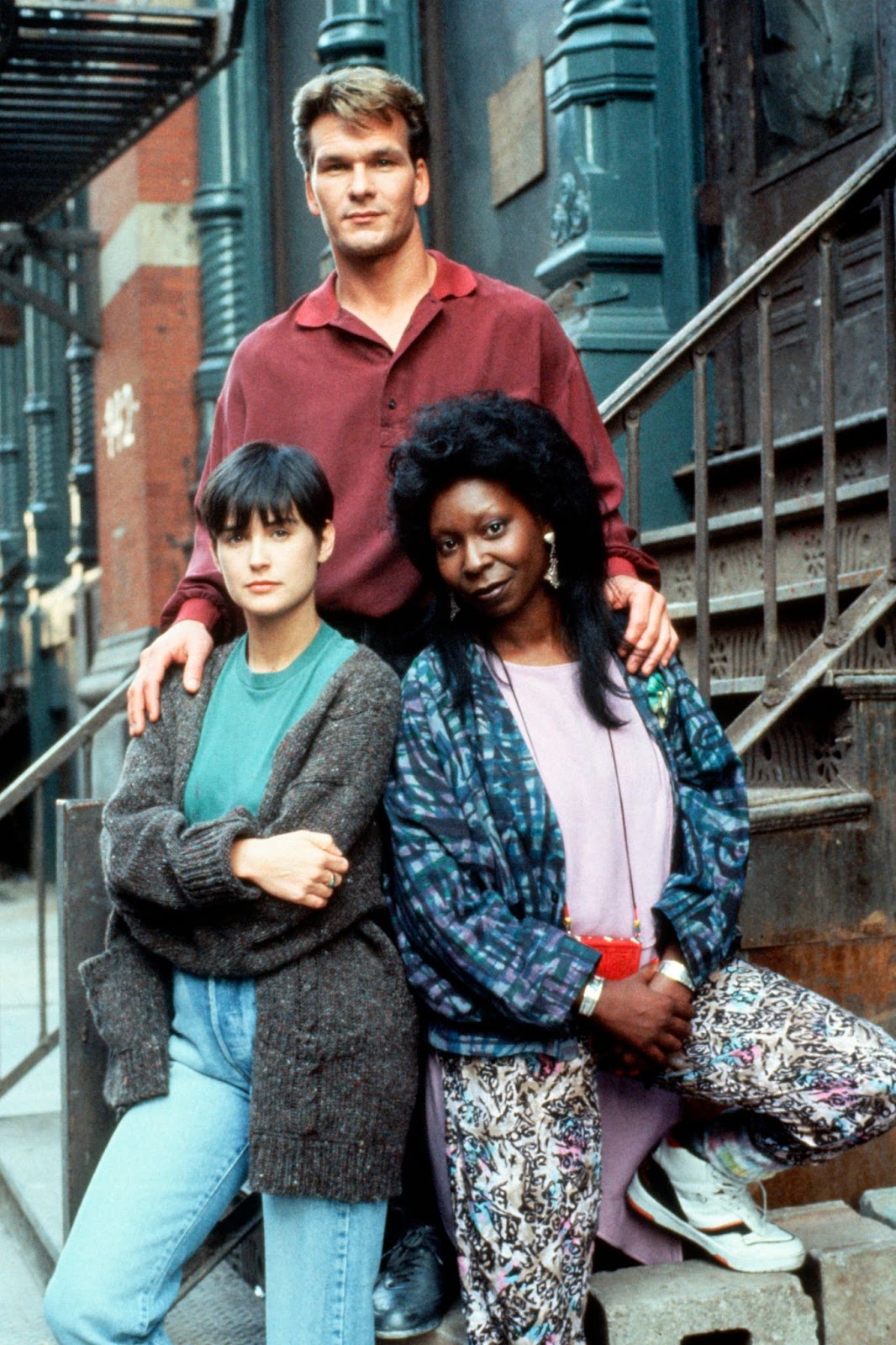 Patrick Swayze, Demi Moore, and Whoopi Goldberg on the set of “Ghost,” circa 1990 | Source: Getty Images