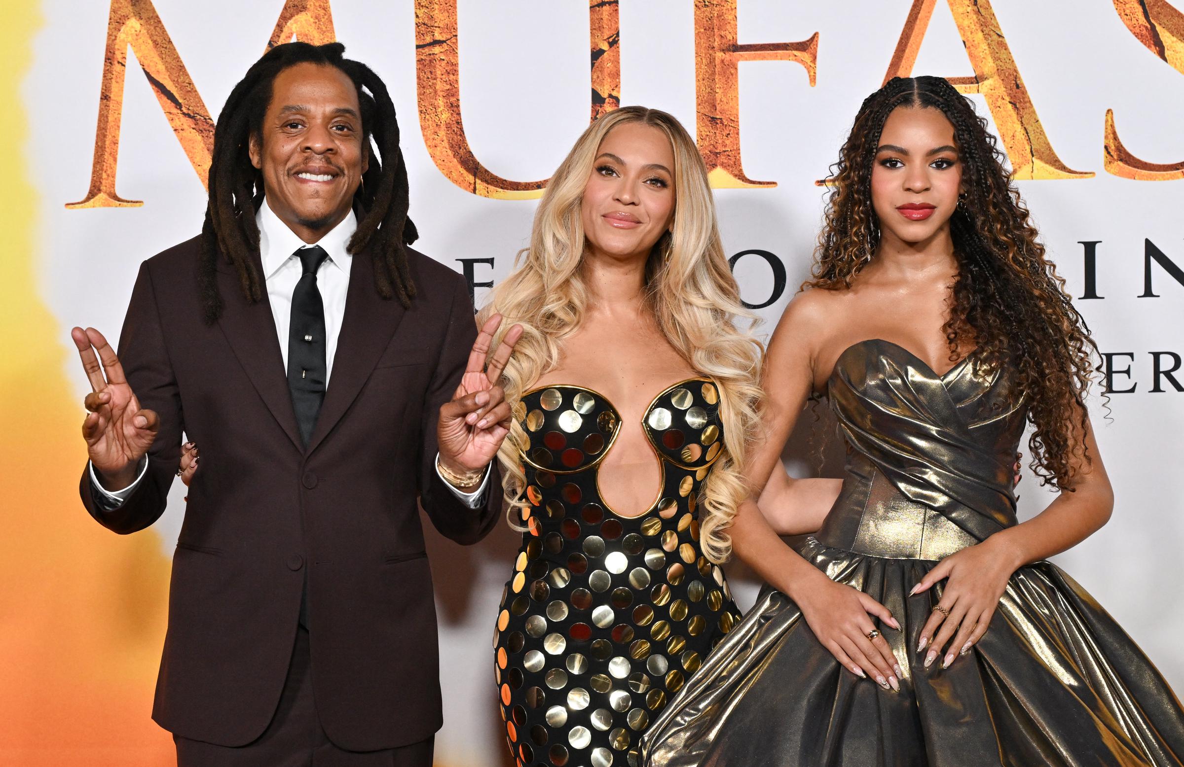 Jay-Z, Beyoncé, and Blue Ivy Carter attend the "Mufasa: The Lion King" premiere in Hollywood, California, on December 9, 2024 | Source: Getty Images
