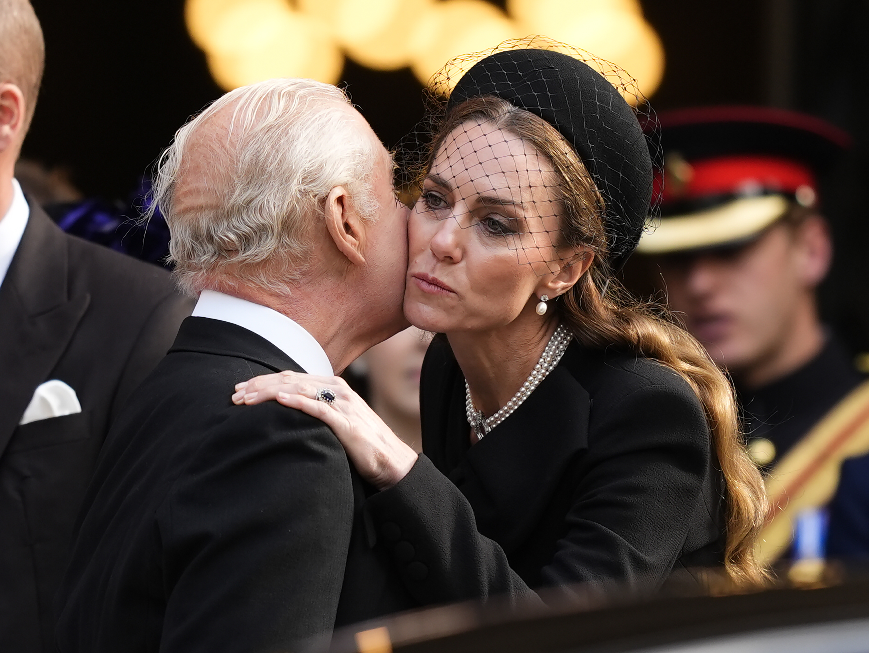 King Charles III kisses Catherine, Princess of Wales after the Requiem Mass service for the Duchess of Kent, at Westminster Cathedral in London on September 16, 2025 | Source: Getty Images