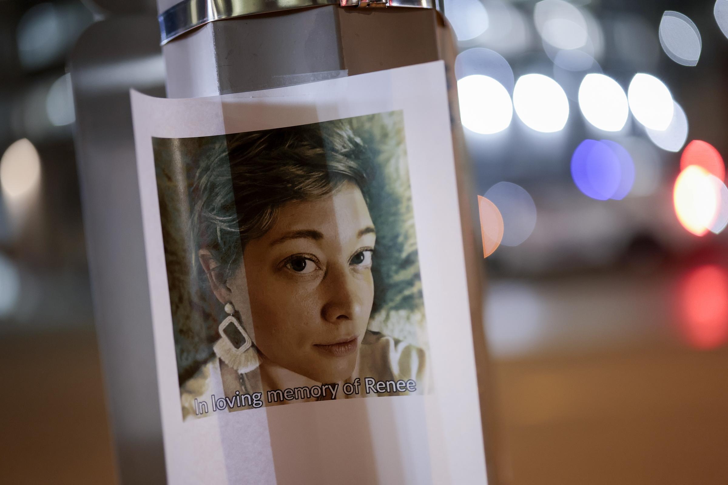 A photo of Renee Nicole Good pinned to a structure outside the U.S. Immigration and Customs Enforcement building in Washington, D.C., on January 8, 2026. | Source: Getty Images